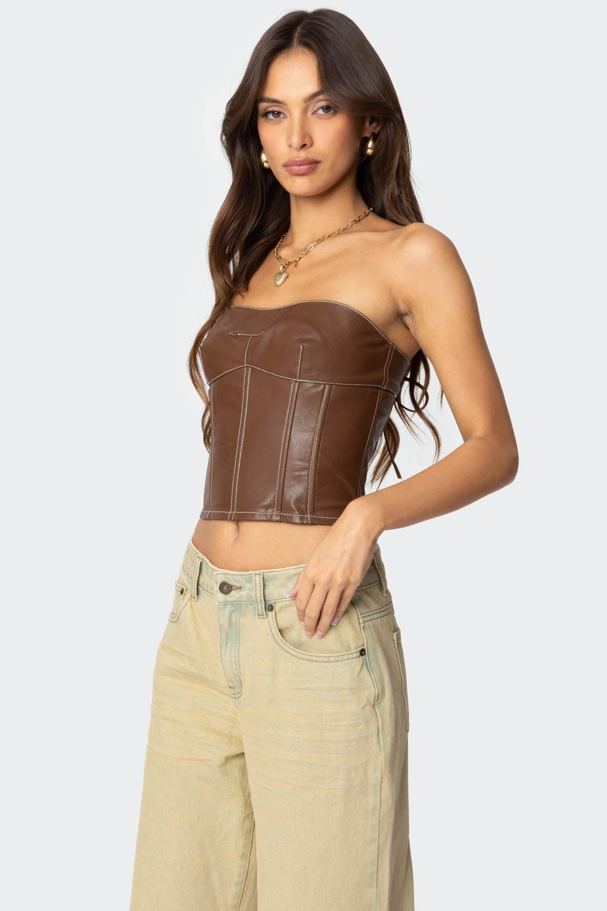 Moss Faux Leather Lace Up Corset Product Image