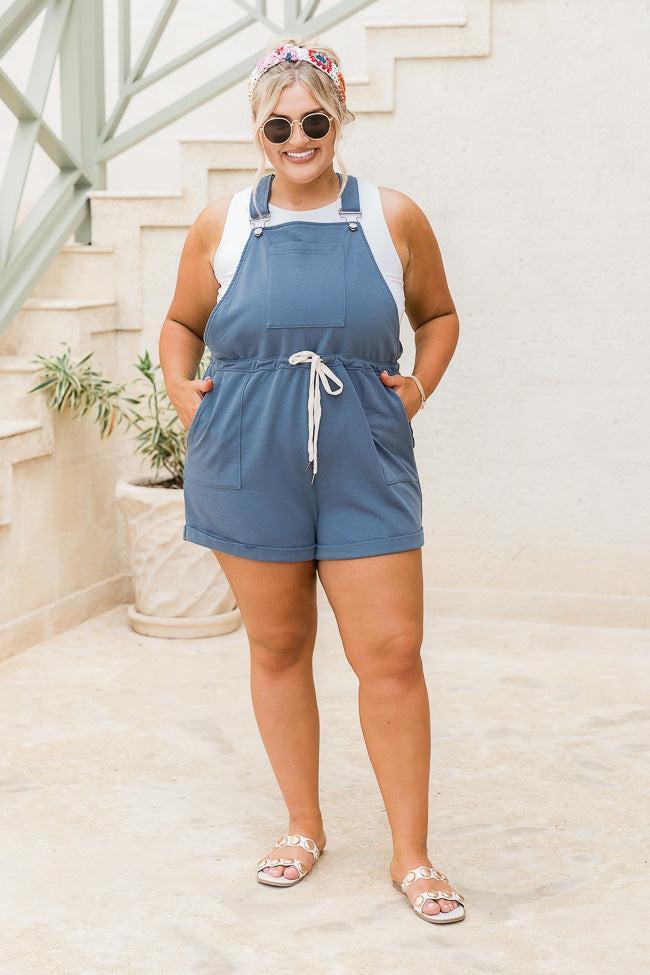 Stroll Through Town Blue Drawstring Short Overalls FINAL SALE Product Image