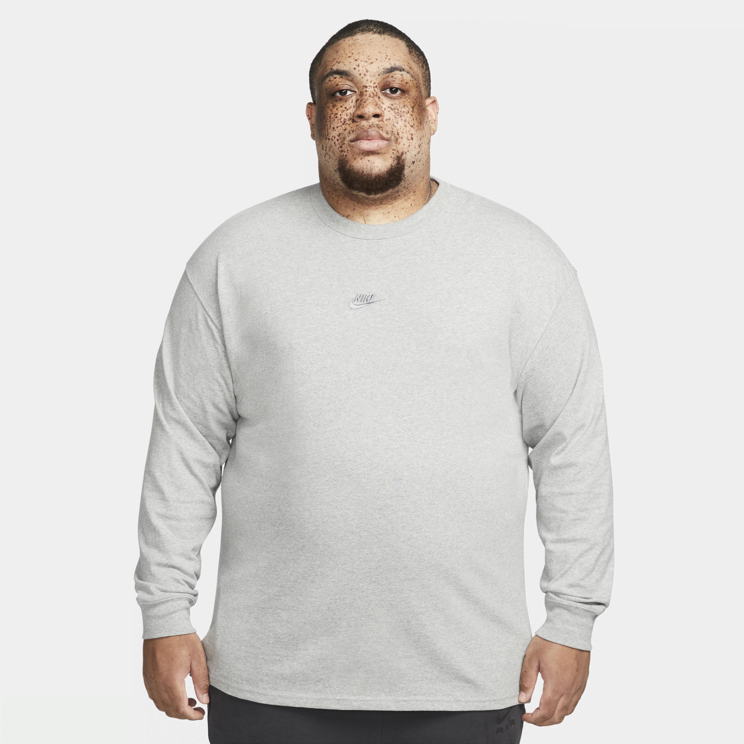 Nike Men's Sportswear Premium Essentials Long-Sleeve T-Shirt in Grey/Dark Grey Heather Size Large 100% Cotton Product Image