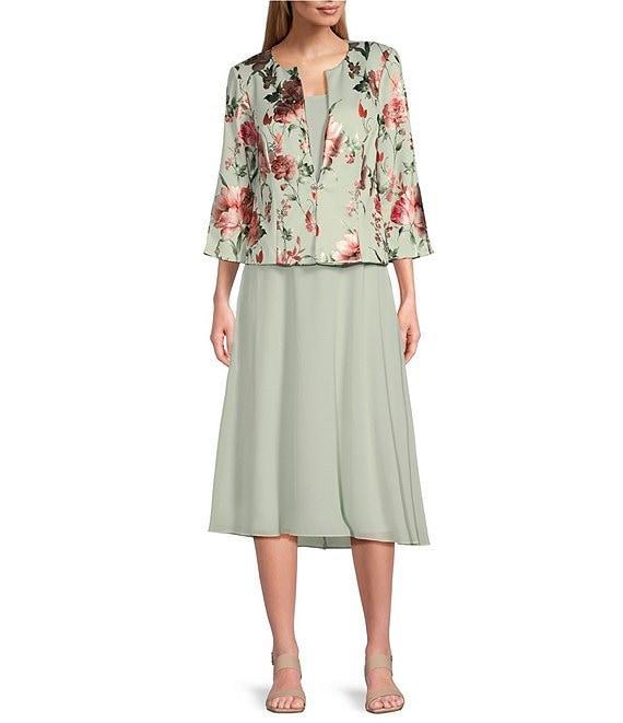 Jessica Howard Floral Print Chiffon Jacket Midi Dress Product Image