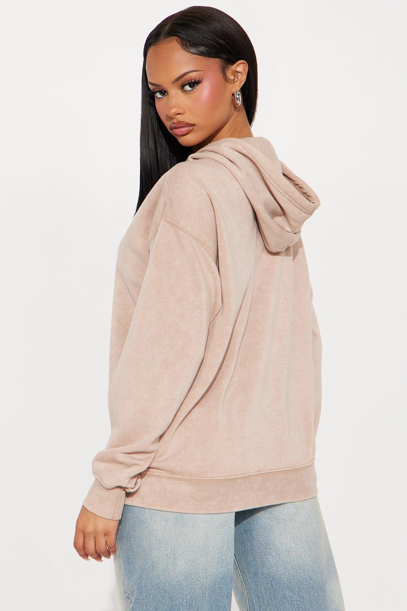 Focus On Happiness Zip Up Hoodie - Taupe Product Image