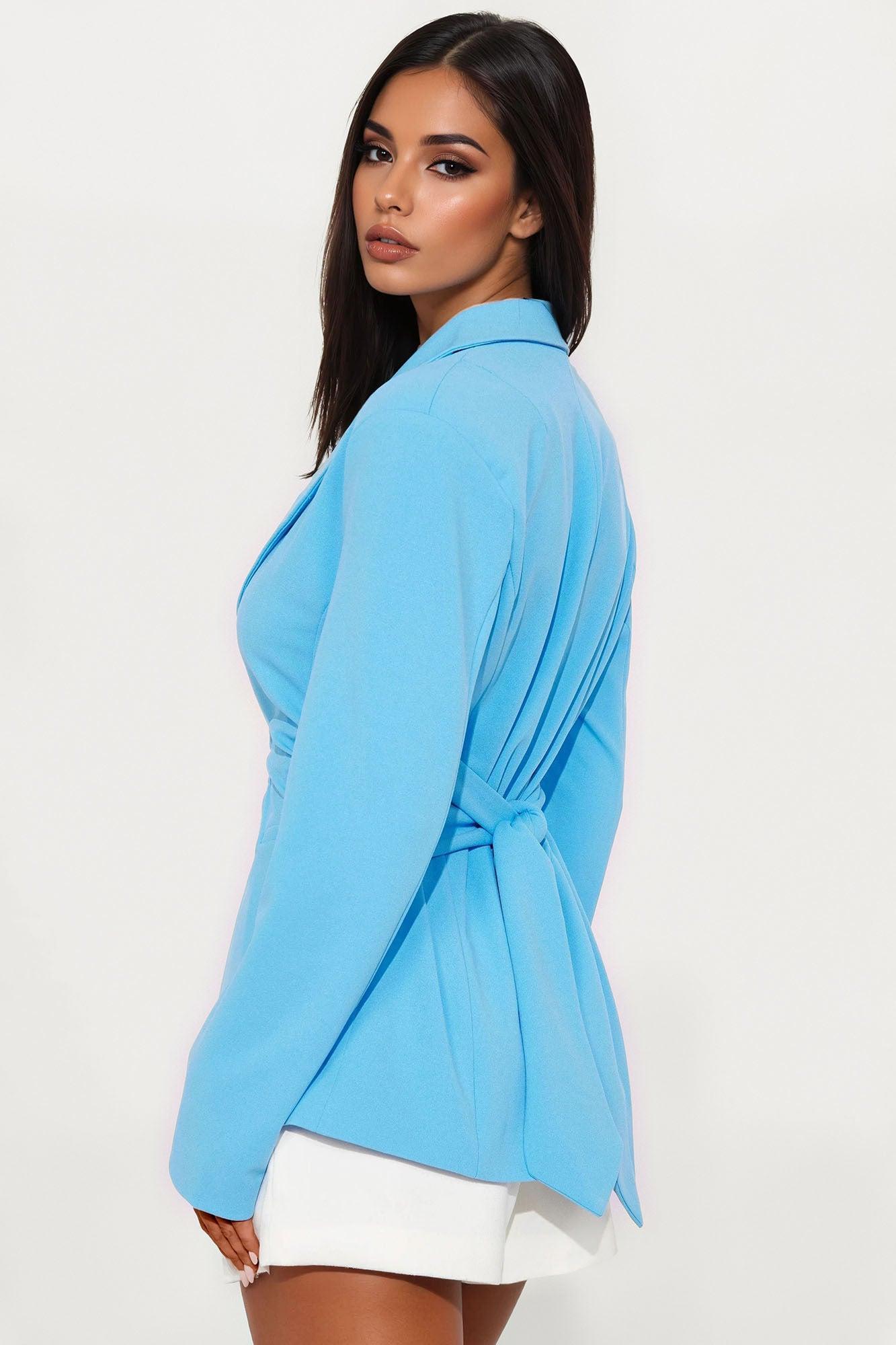 Classic Times Tie Waist Blazer - Blue Product Image