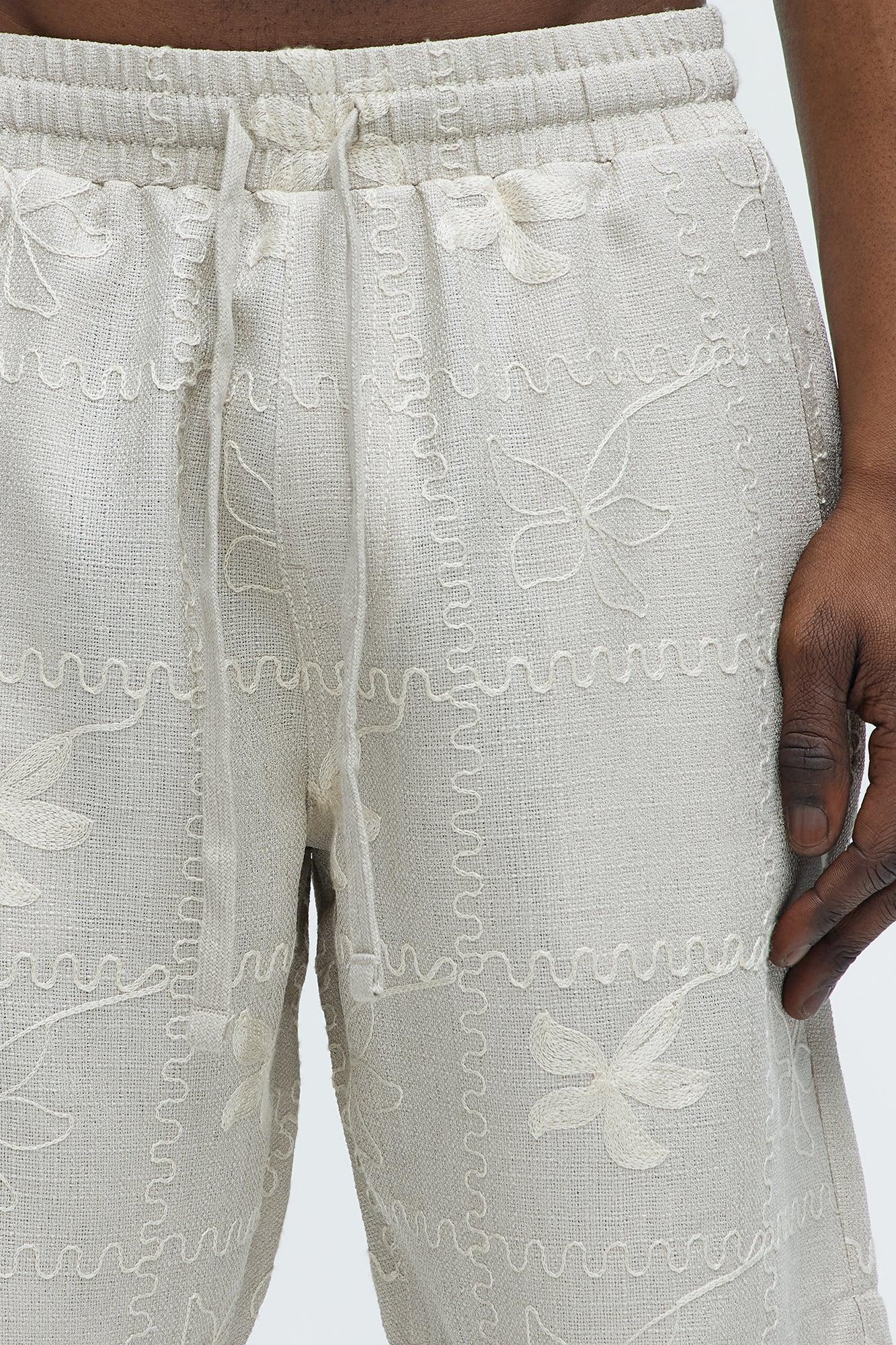 Embroidered Flowers Relaxed Shorts - Stone/Combo Product Image