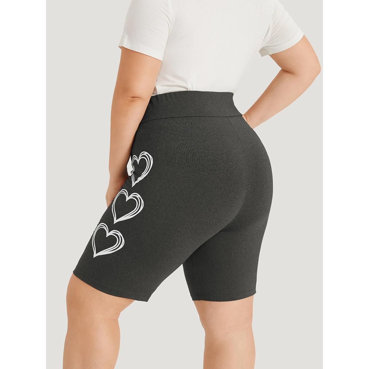 Plus Size Heart Print Elastic Waist High Rise Leggings Women DimGray Casual High stretch Skinny High Rise Dailywear Leggings BloomChic 26/4X Product Image