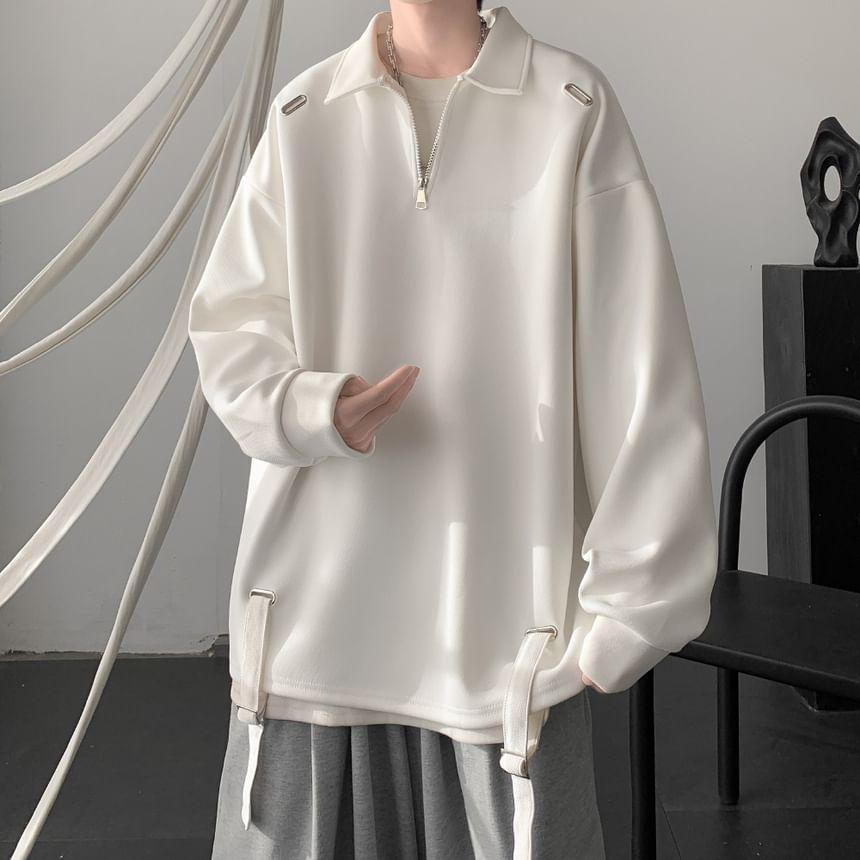 Collar Plain Half-Zip Buckled Sweatshirt Product Image