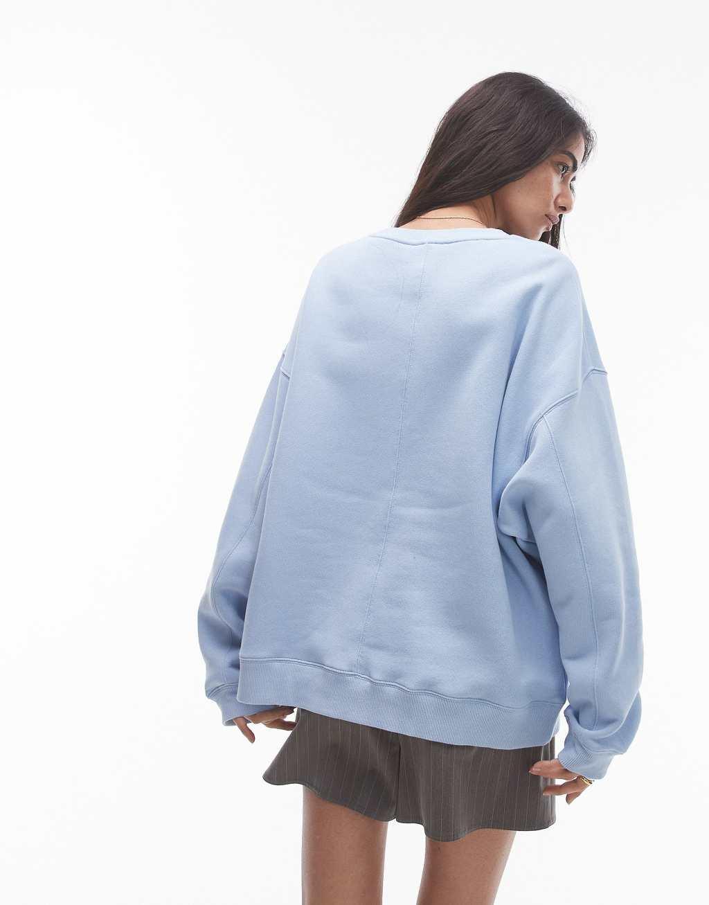 Topshop premium seam detail sweat in soft blue Product Image