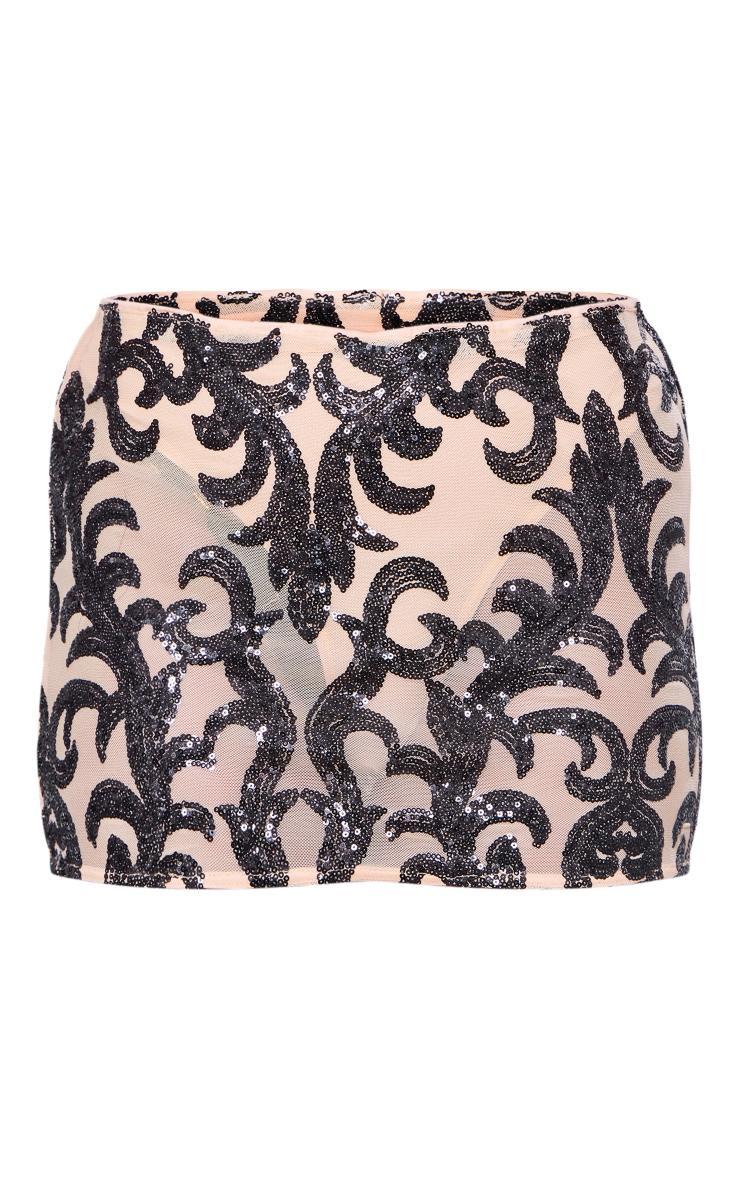 Black Sequin Jacquard Panties Insert Mini Skirt Product Image