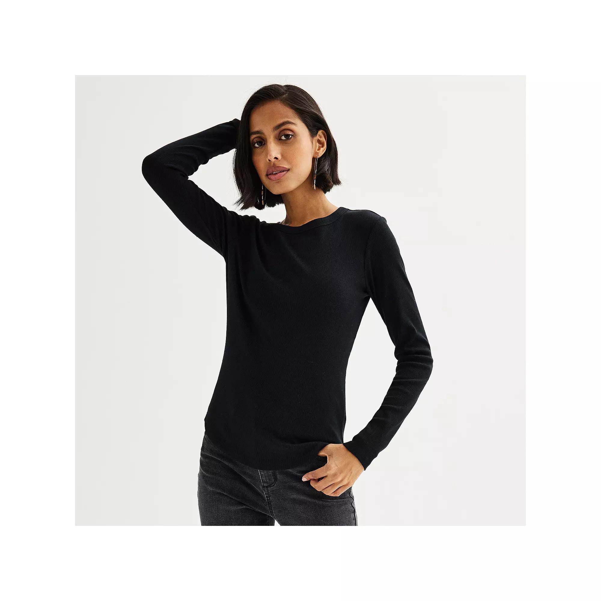 Women's Sonoma Goods For Life® Rib Slim Fit Long Sleeve Tee, Size: Large, Grey Product Image