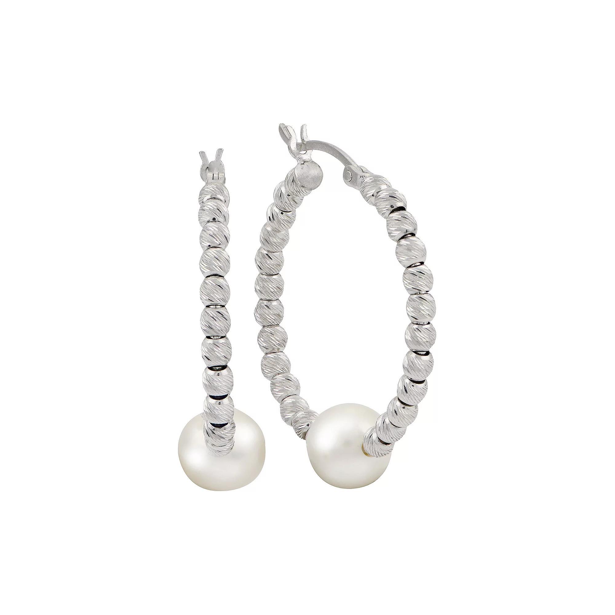PearLustre by Imperial Sterling Silver Brilliance Bead Freshwater Cultured Pearl Hoop Earrings, Womens Product Image