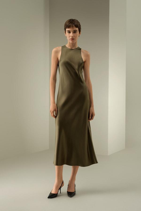 Sleek Sleeveless Silk Maxi Dress Product Image