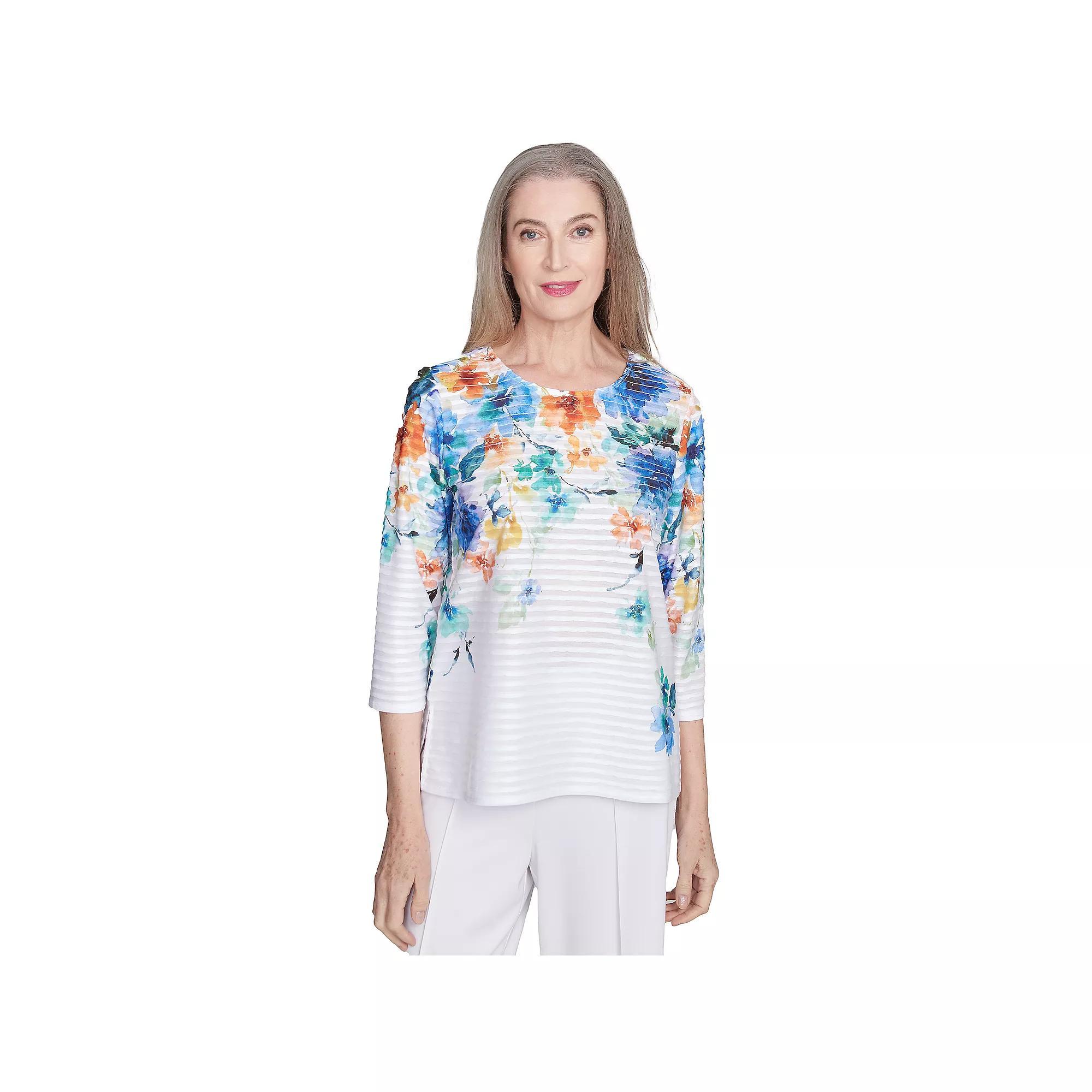 Petite Alfred Dunner Textured Floral Neckline Top, Women's, Size: Medium Petite, Marine Team Product Image