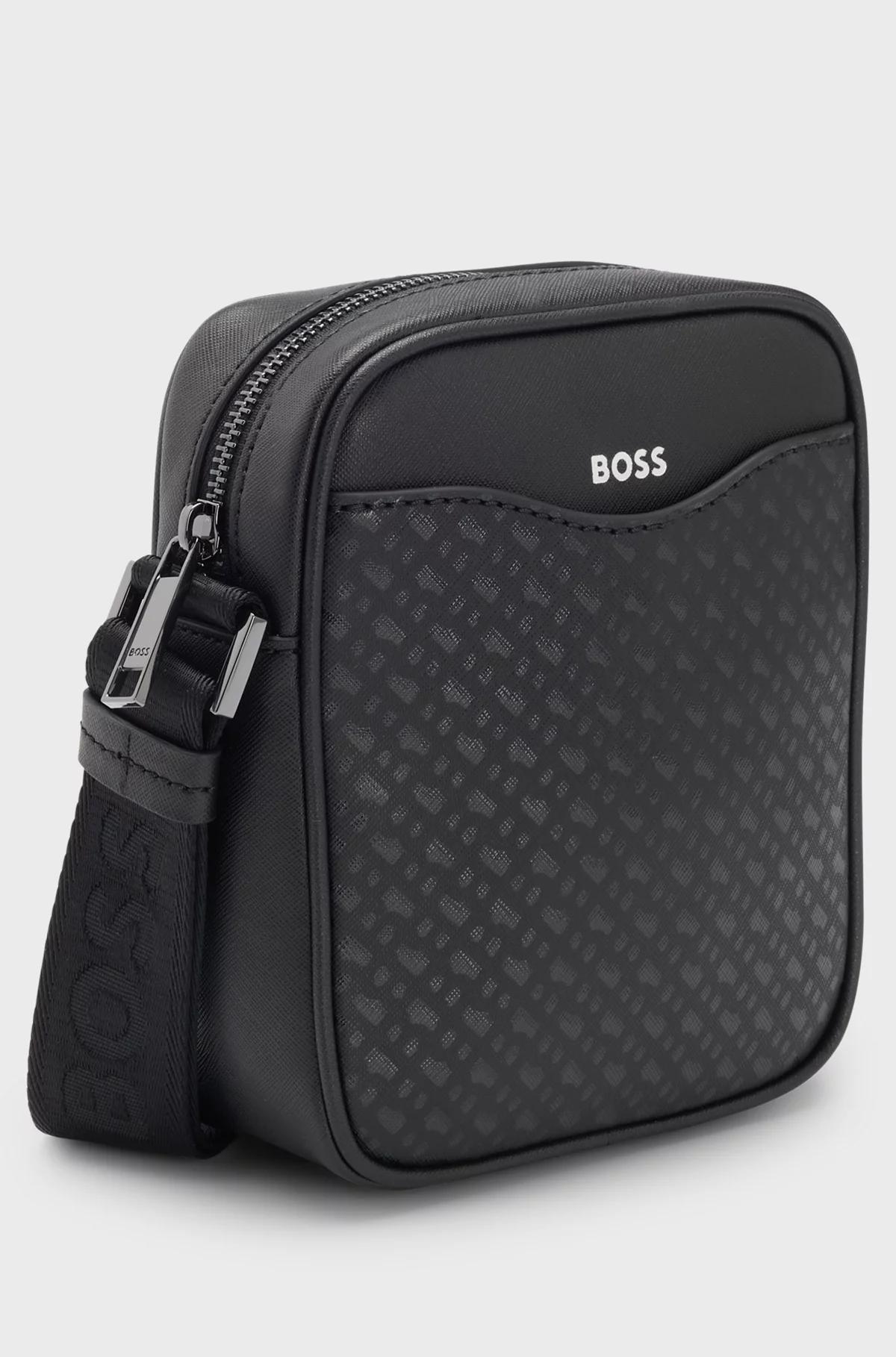 BOSS - Reporter bag with monogram-patterned front pocket - Black Product Image