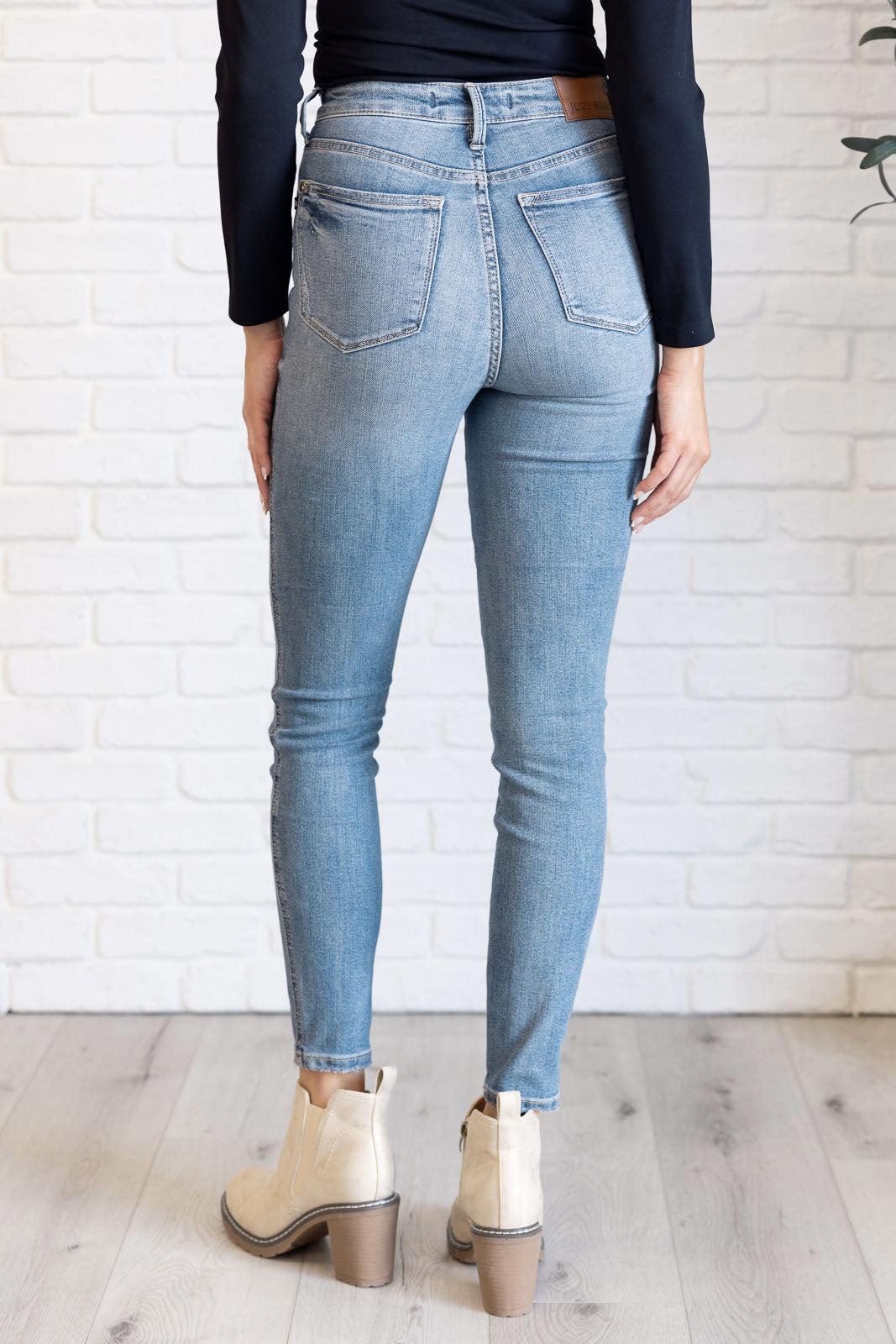 88767  Justine Hi-Rise Tummy Control Contrast Wash Skinny Judy Blue Jeans - ONLINE EXCLUSIVE! Product Image