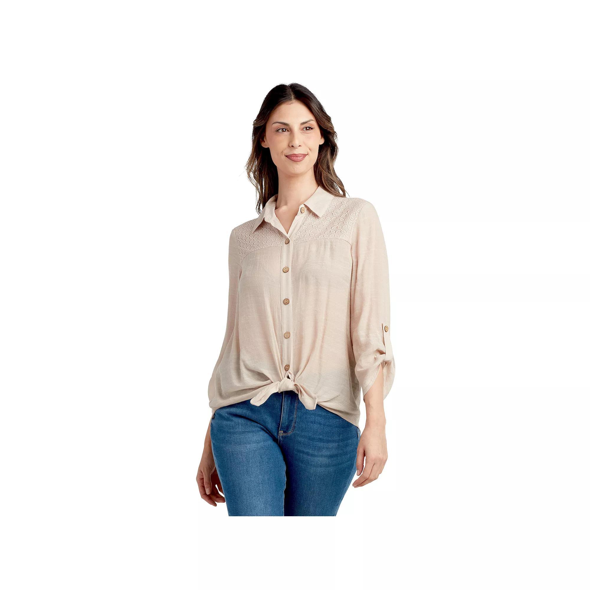 Womens AB Studio Lace Yoke 3/4 Sleeve Top Brown Product Image