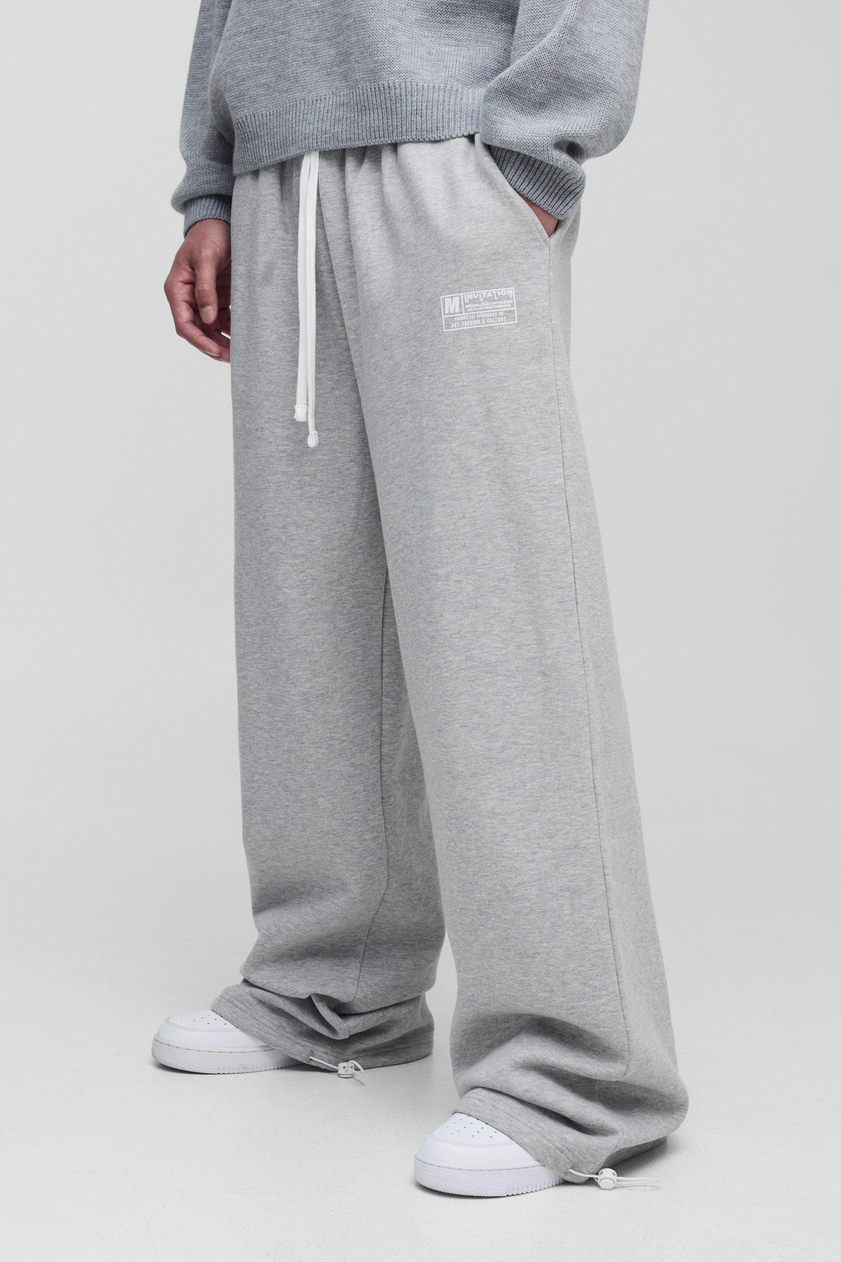Mens Tall Wide Leg Tie Cuff Double Waistband Sweatpants - Grey Product Image