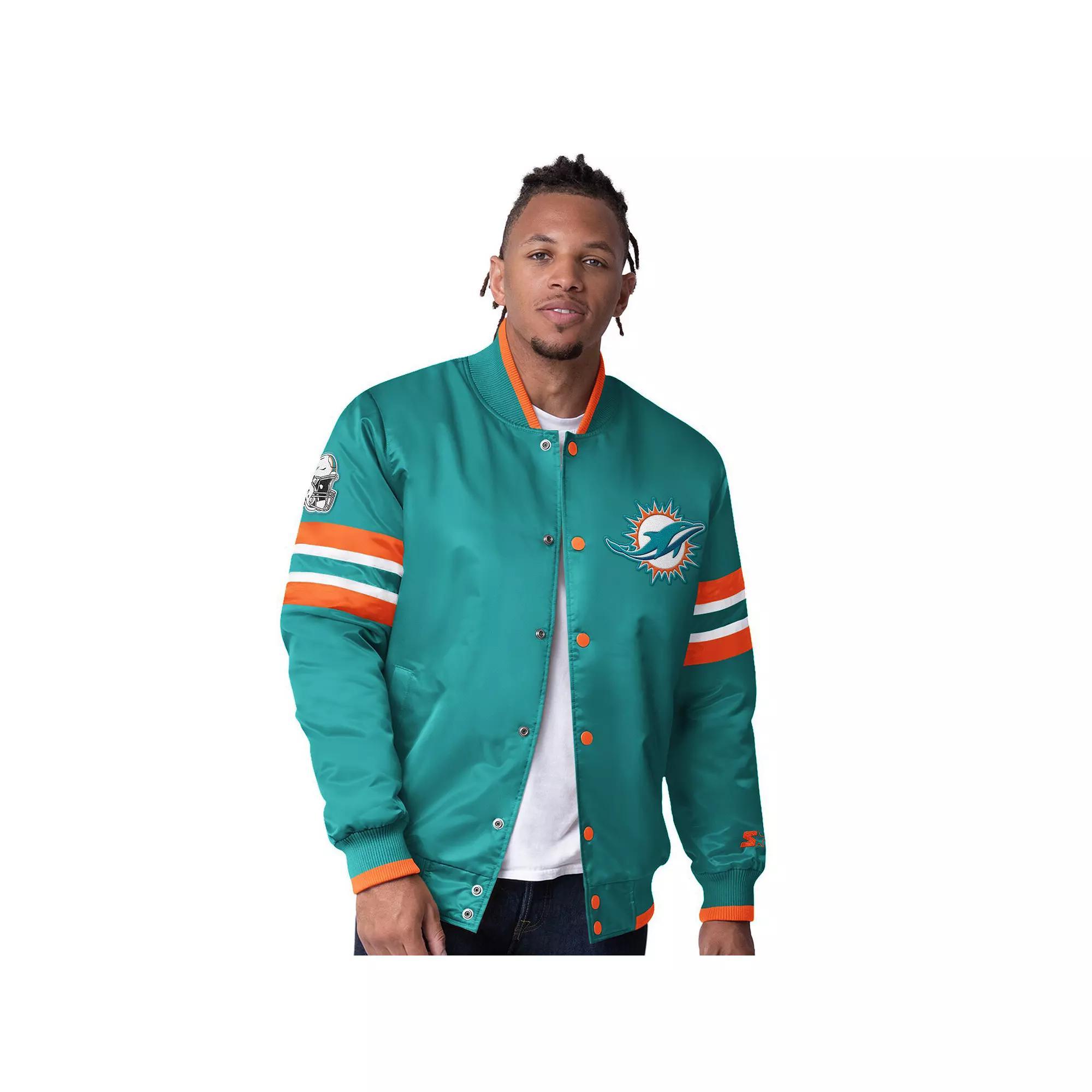 Men's Starter Aqua Miami Dolphins Scout I Full-Snap Varsity Jacket, Size: Large, Turquoise A Product Image