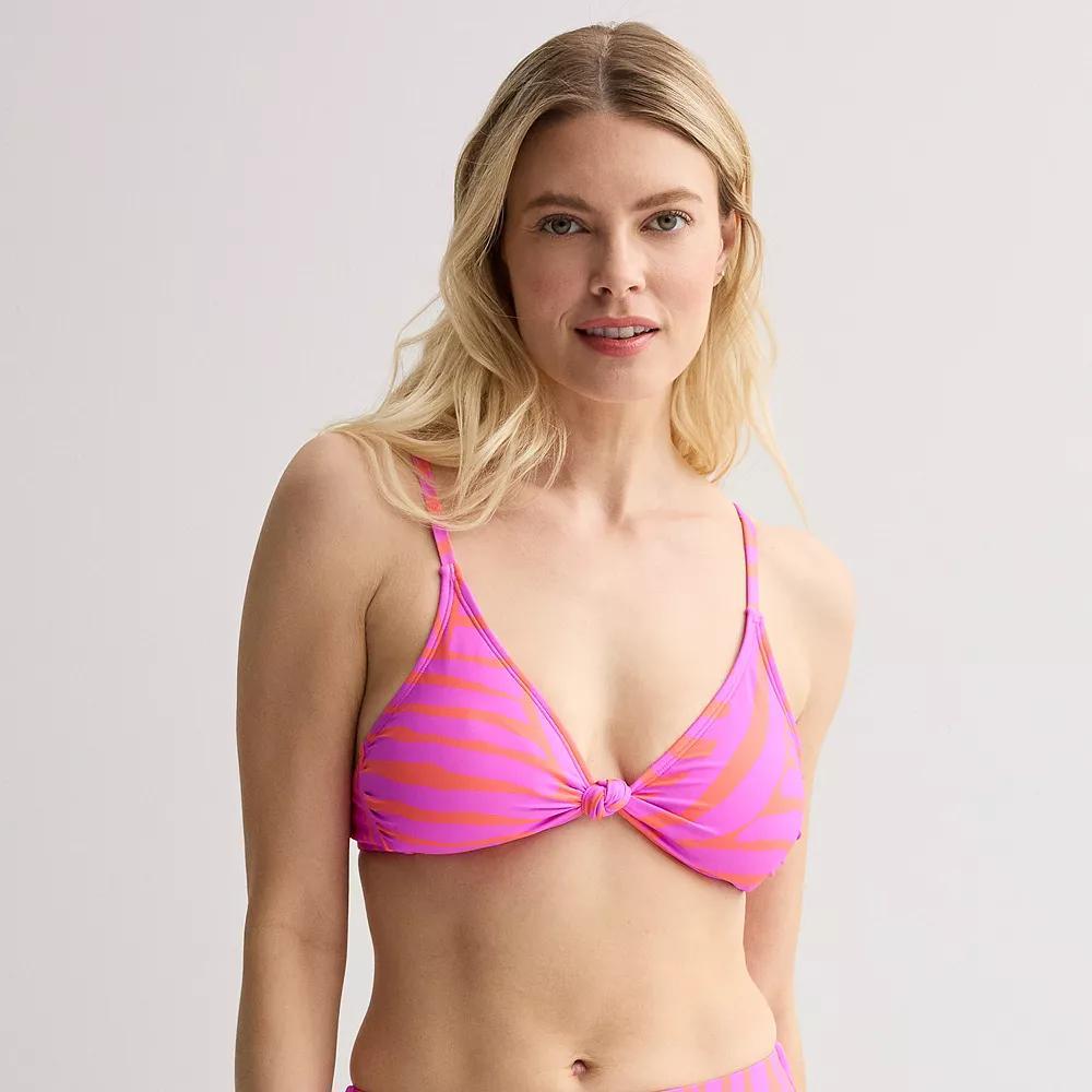 Women's Freshwater Front Knot Triangle Swim Top, Size: Small, Zebra Waves Pink Product Image