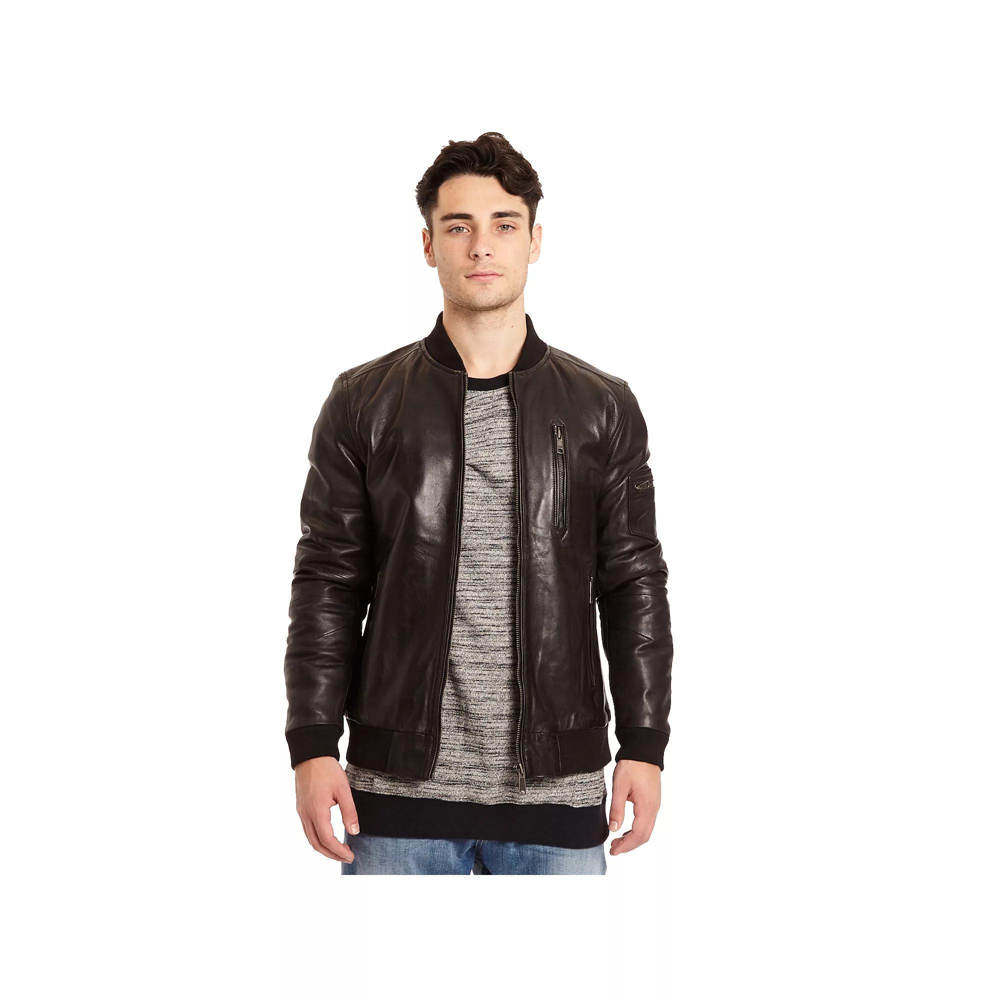 Men's Excelled Lamb Leather Bomber Jacket, Size: XXL, Black Product Image