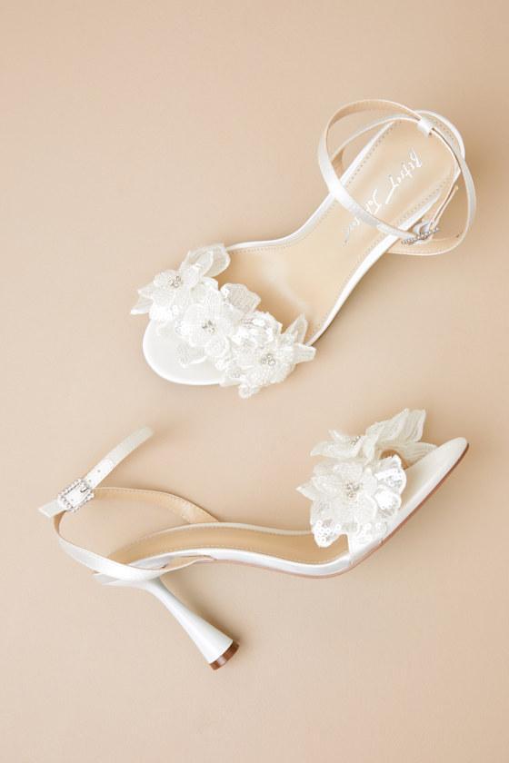 SB-Cali Ivory Sequin Applique Ankle Strap High Heel Sandals Product Image