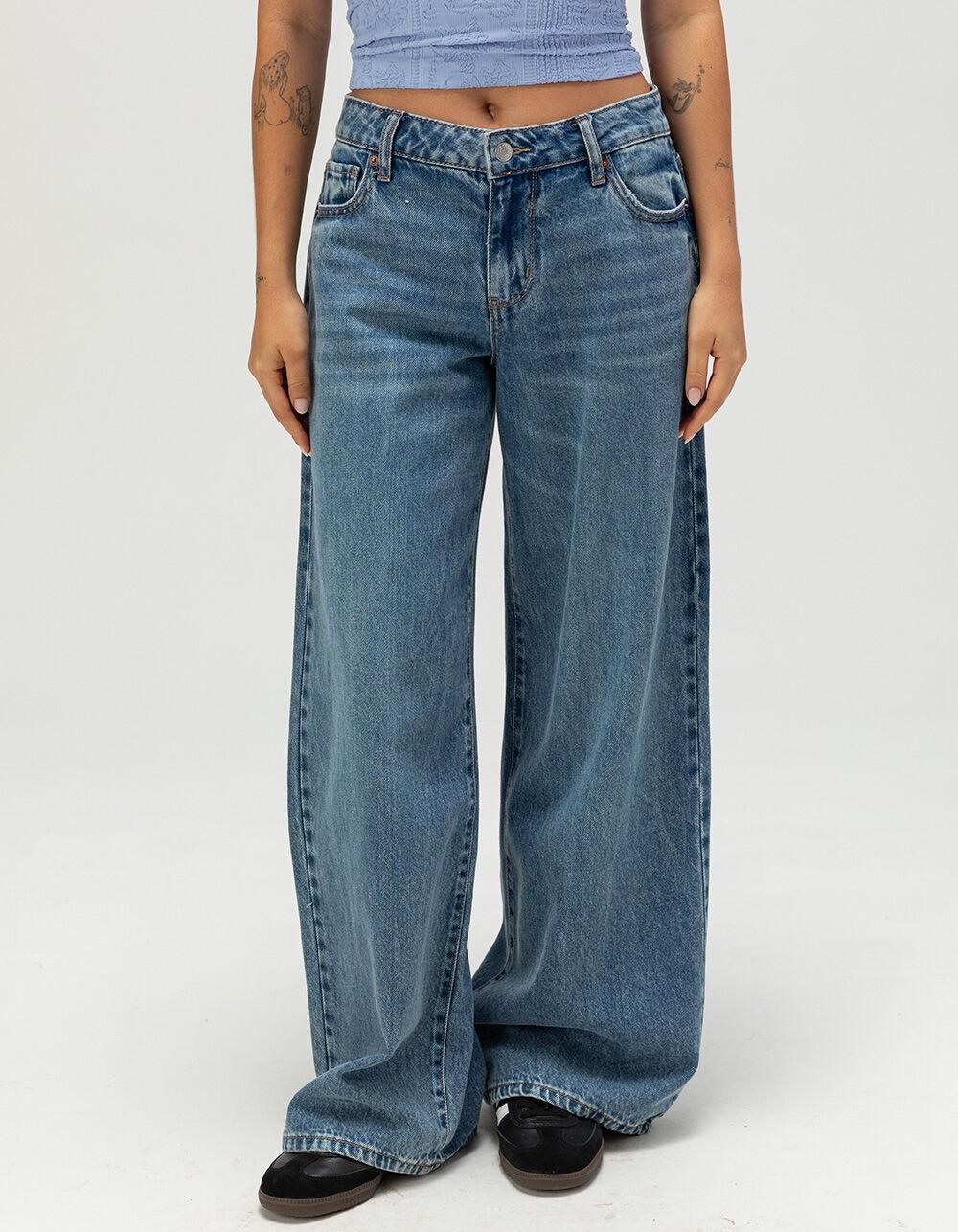 RSQ Womens Mid Rise Wide Leg Jeans - MED BLAST Product Image