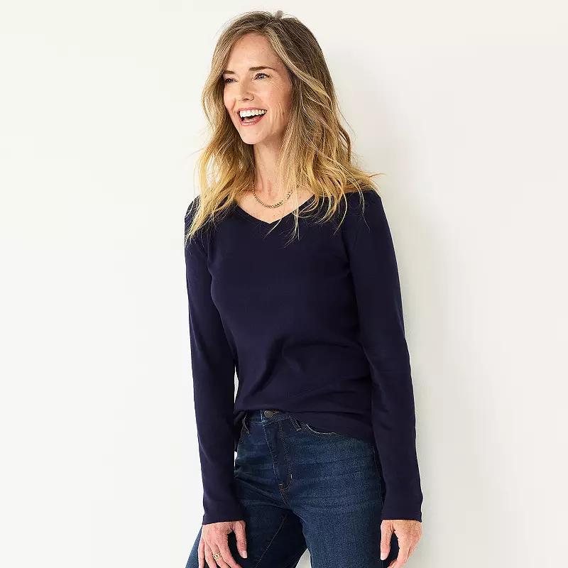 Women's Croft & Barrow® Essential Long Sleeve V-Neck Tee, Size: XL, Blue Product Image