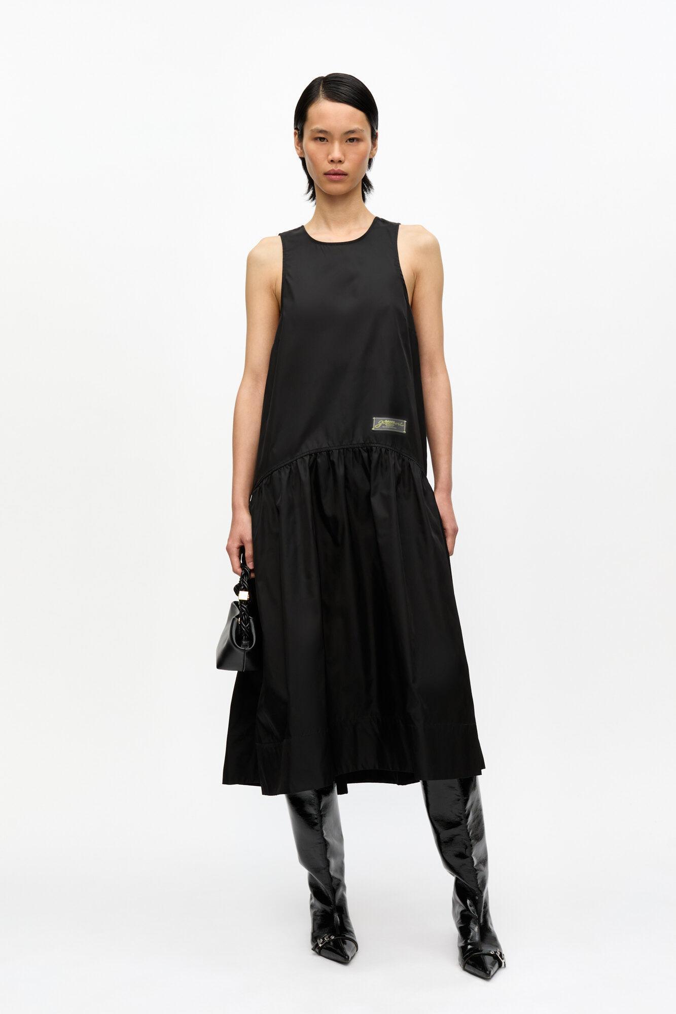 Black Duchesse Nylon Midi Dress Product Image