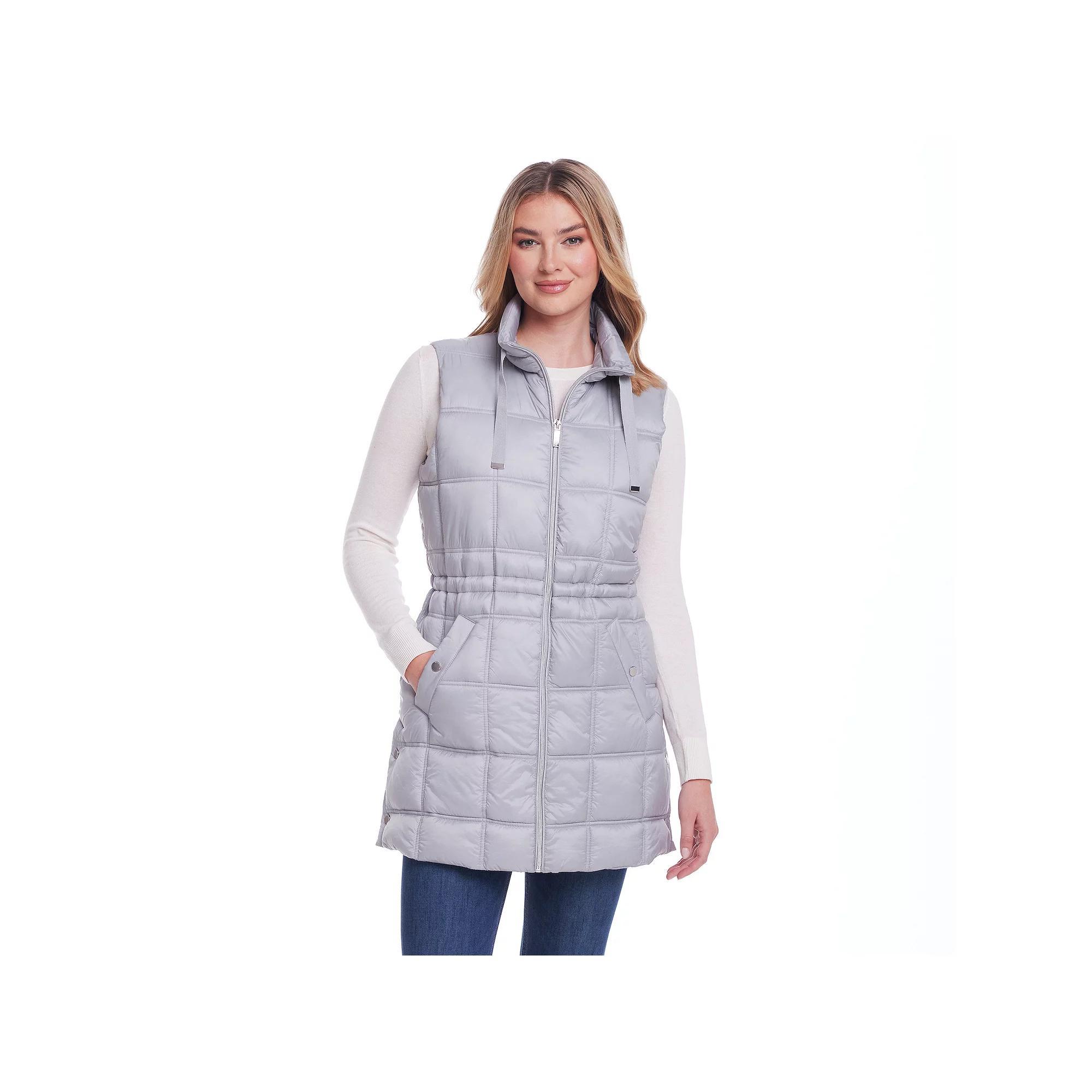 Women's Weathercast Box Quilted Longline Puffer, Size: Medium, Silver Product Image