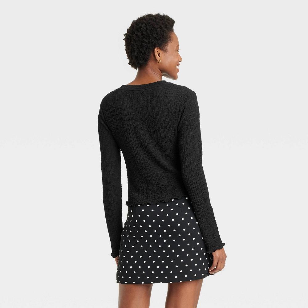 Womens Long Sleeve Crinkle T-Shirt - A New Day Black XS Product Image