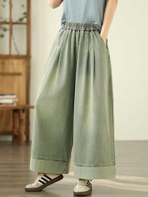 Loose Wide Leg Elasticity Pleated Pockets Jean Pants Bottoms Trousers Product Image