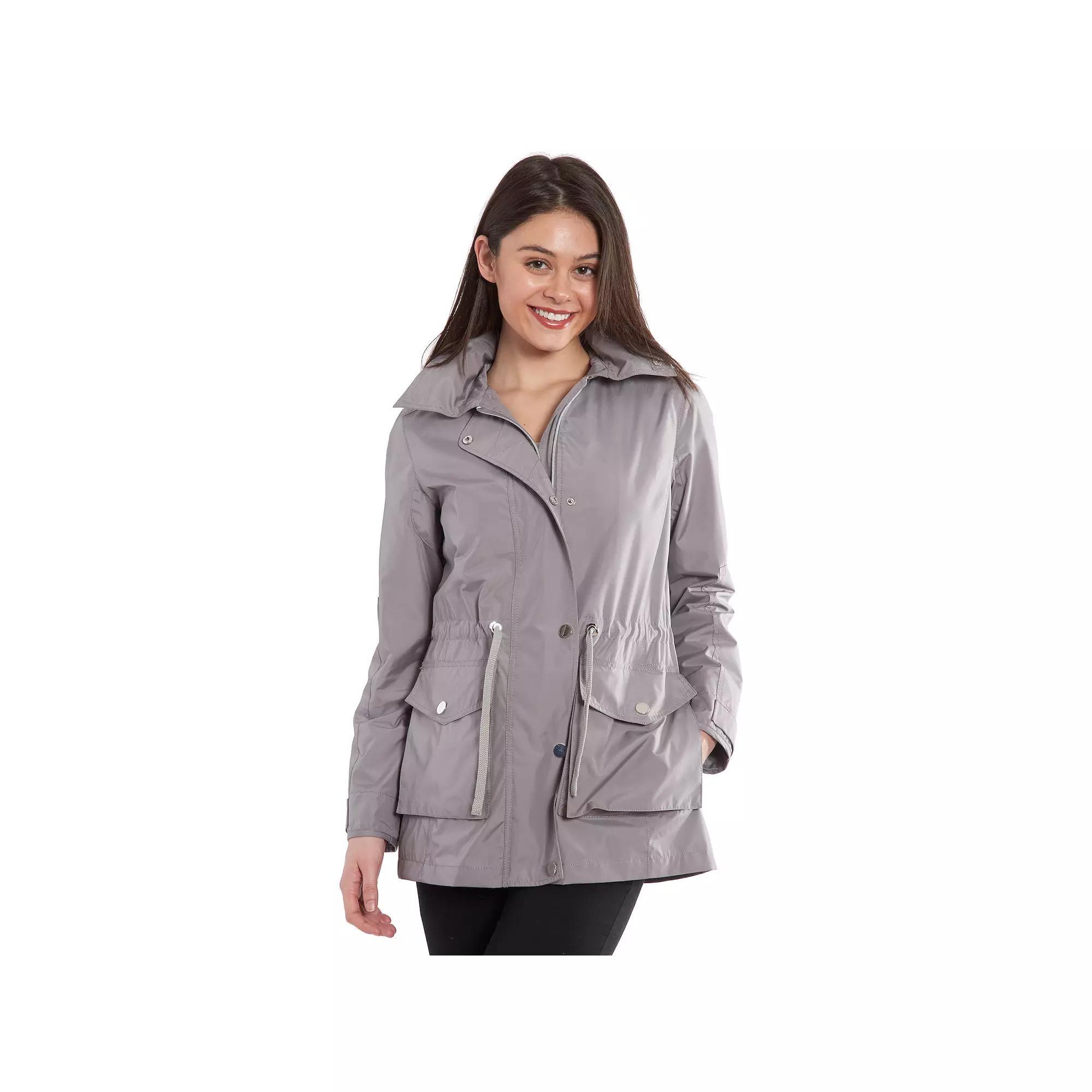 Womens Fleet Street Removable Hood Rain Parka Grey Product Image
