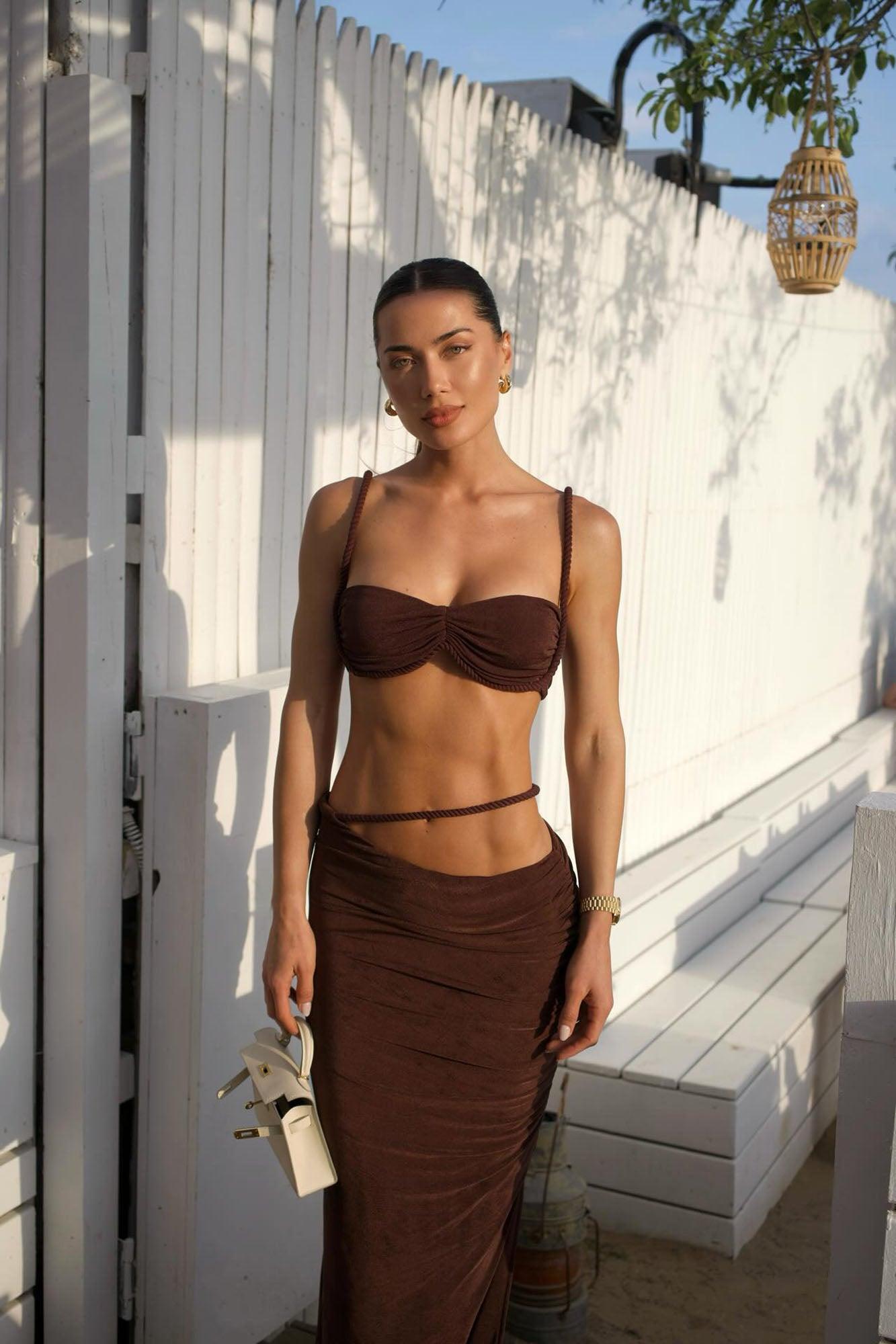 Under The Sun Slinky Maxi Dress - Chocolate Female Product Image