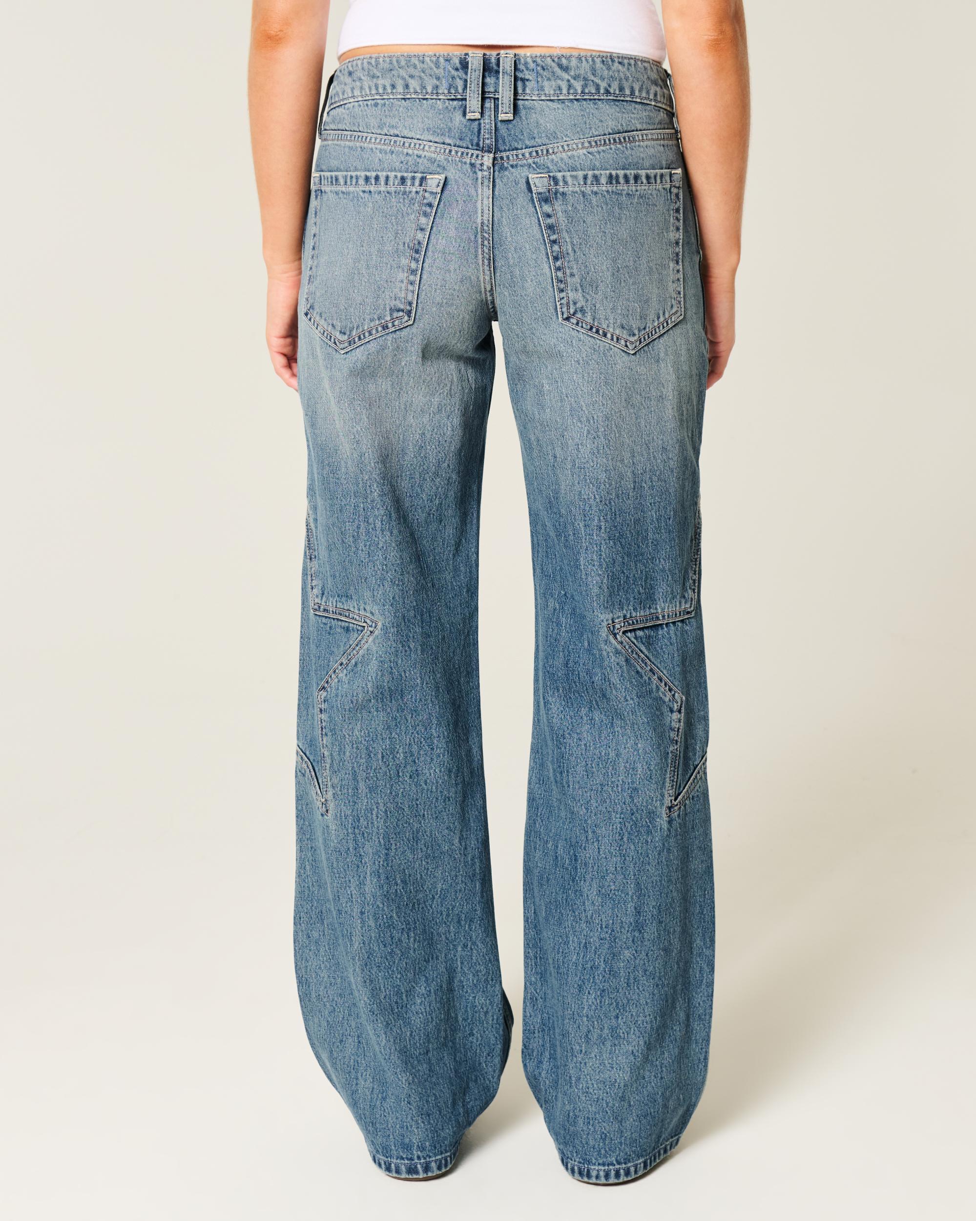 Low-Rise Medium Wash Star Graphic Baggy Jeans Product Image