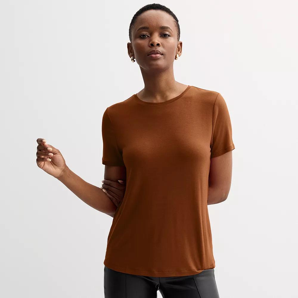 Petite Nine West Essential Crewneck Tee, Women's, Size: Small Petite, Bittersweet Brown Product Image