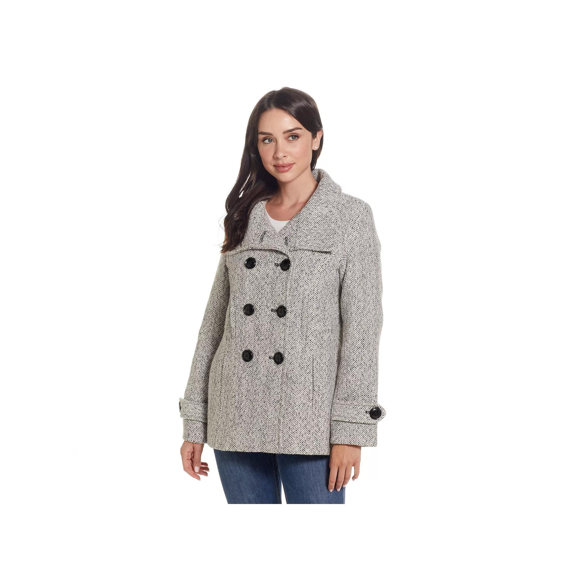 Women's Gallery Wool Peacoat, Size: XL, Black White Product Image