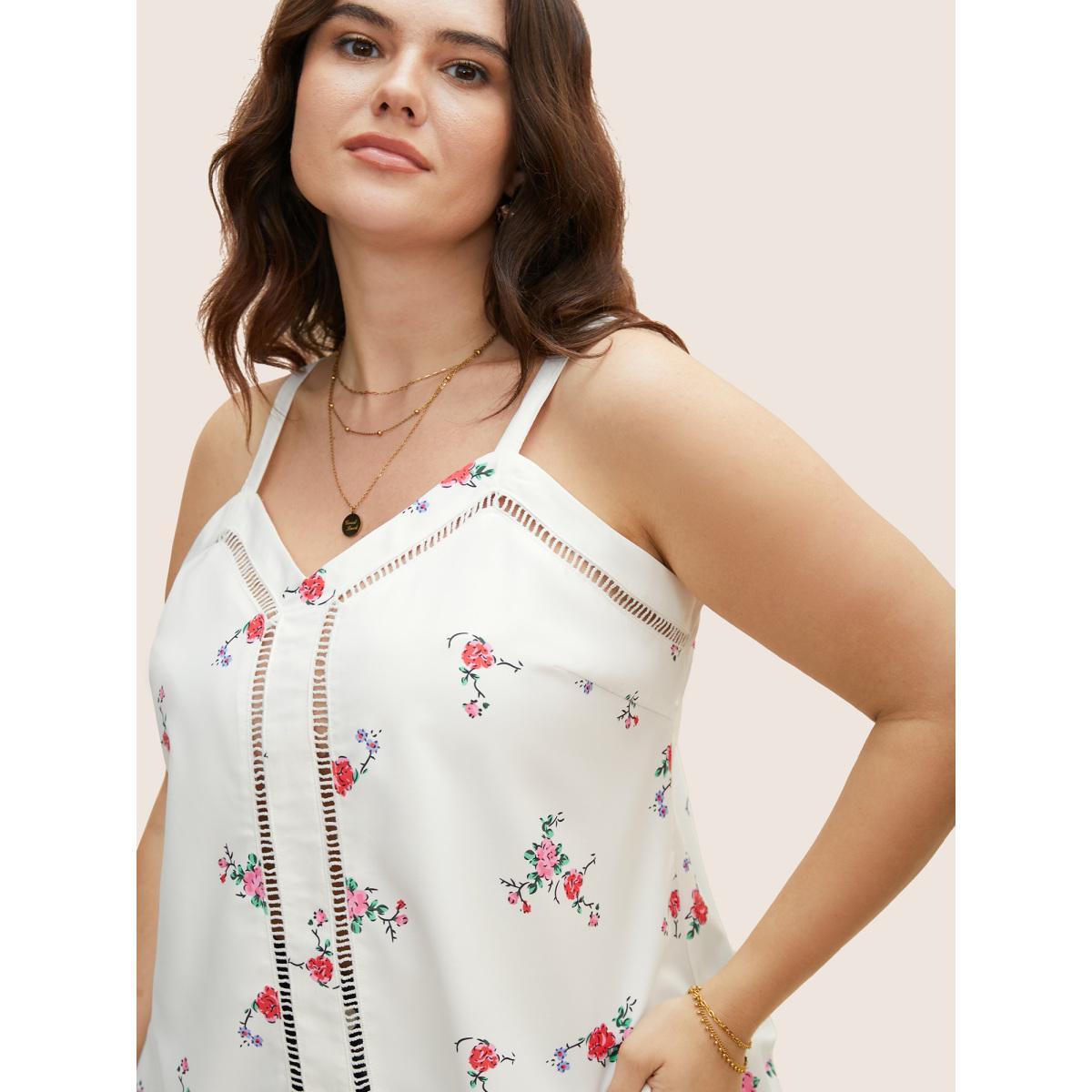 Plus Size Floral Print Patchwork Cut Out Cami Top Women Originalwhite Elegant Contrast Non Everyday Tank Tops Camis BloomChic 22-24/3X Product Image