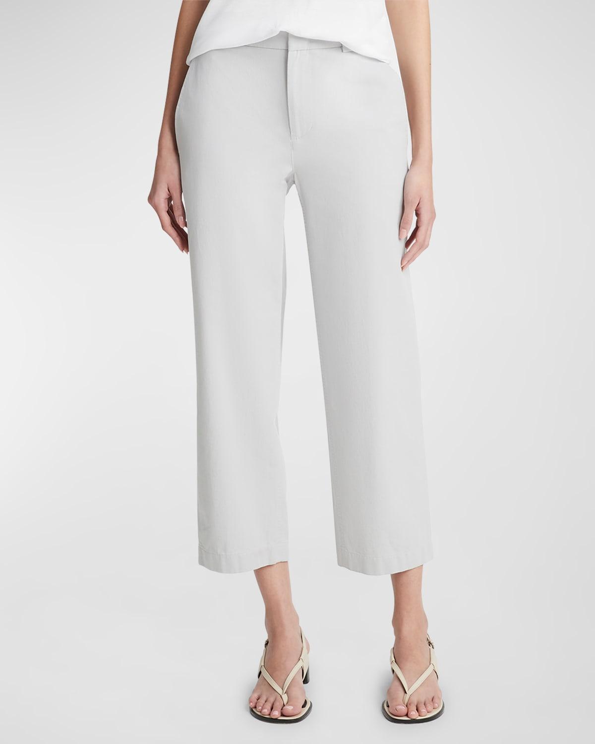 Mid-Rise Washed Cotton Cropped Pants Product Image