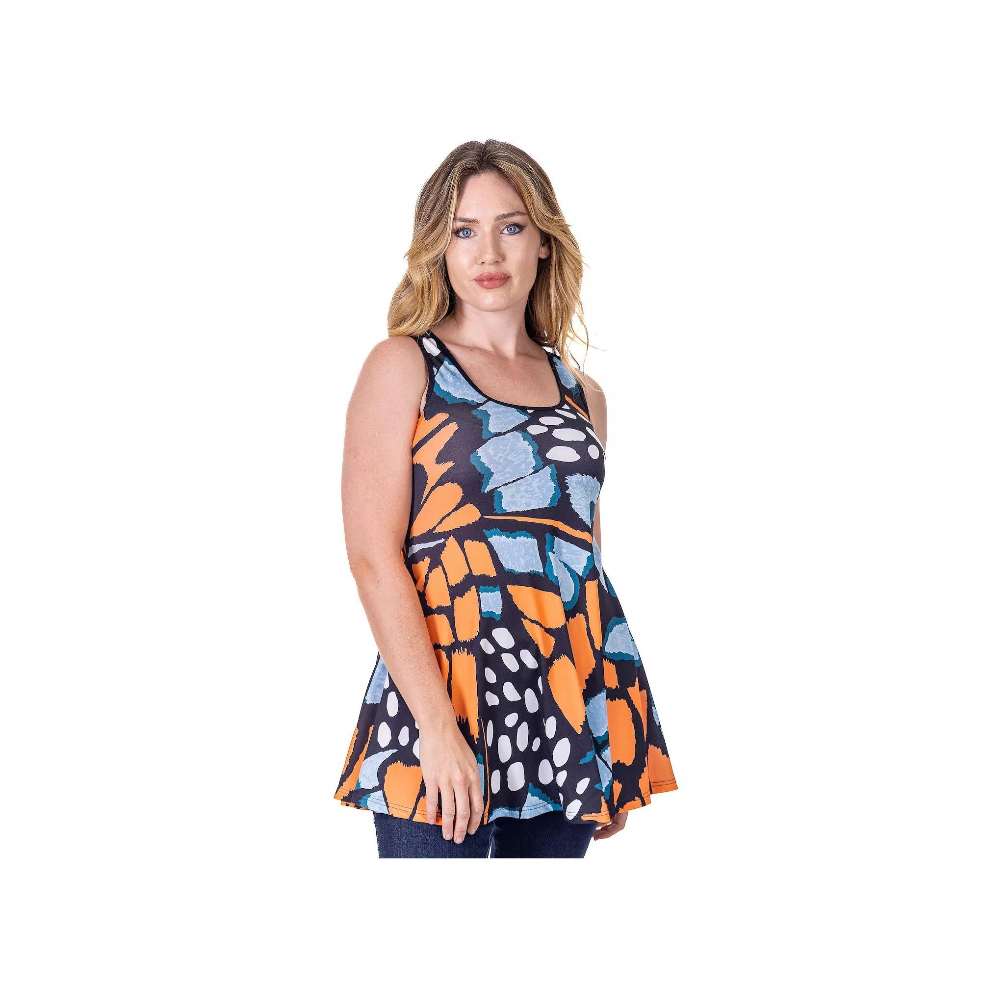 Women's 24Seven Comfort Apparel Butterfly Print Scoop Neck Tank Top, Size: Large, Blue Team Product Image