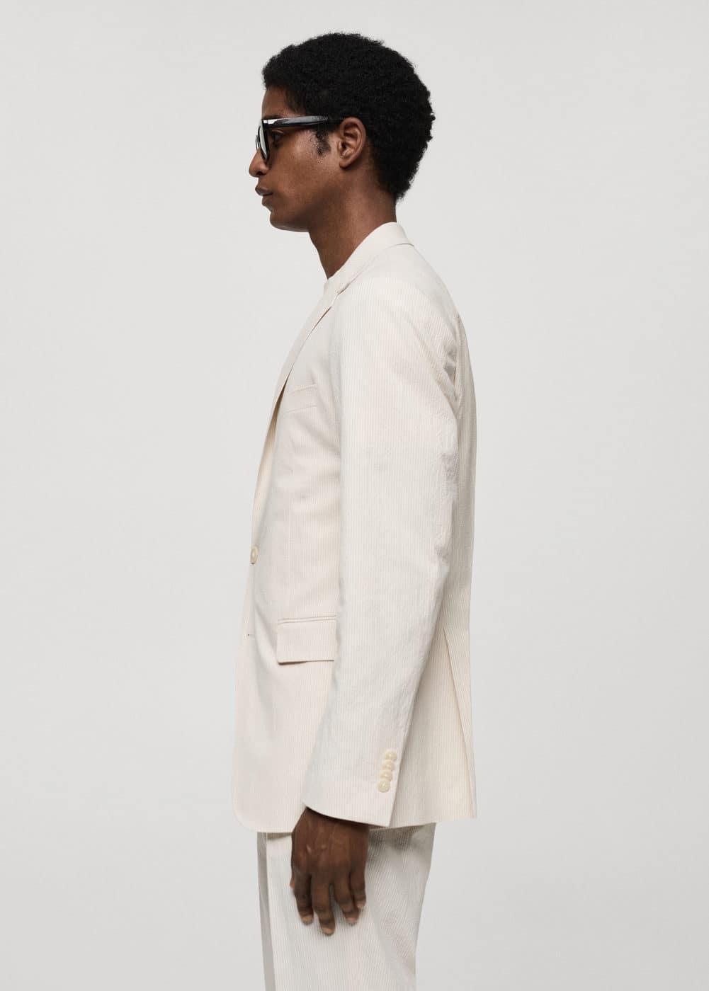 Striped seersucker cotton slim-fit suit blazer - Men | MANGO USA Product Image