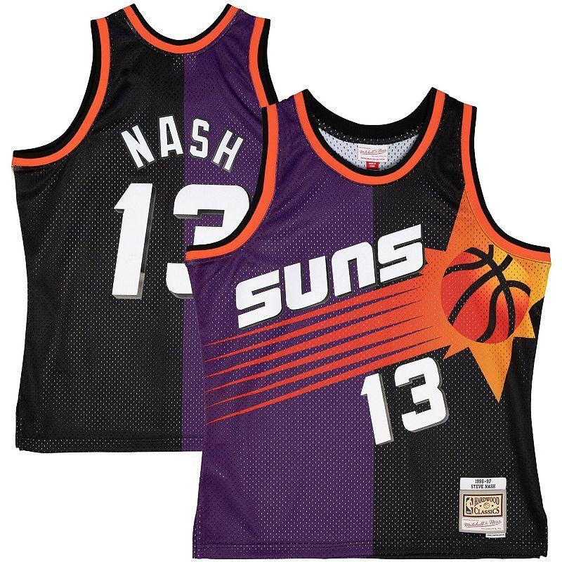 Men's Mitchell & Ness Steve Nash Purple/Black Phoenix Suns Hardwood Classics 1996-97 Split Swingman Jersey, Size: 2XL, Phx Purple Product Image