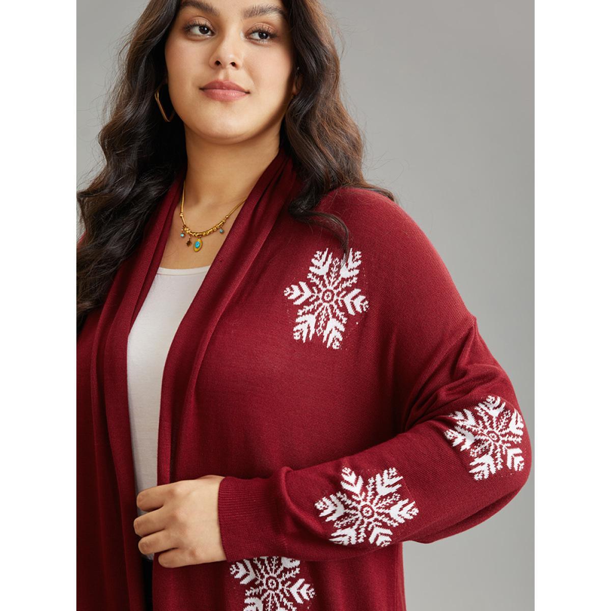 Plus Size Supersoft Essentials Snowflake Lapel Collar Cardigan Scarlet Women Casual Loose Long Sleeve Festival-Christmas Cardigans BloomChic 10/M Product Image