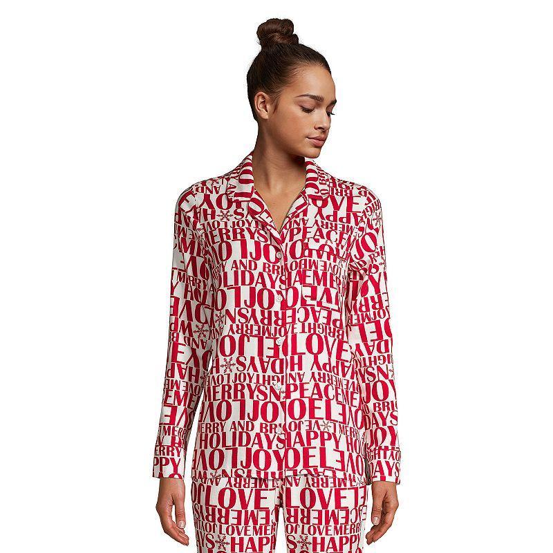 Women's Lands' End Long Sleeve Flannel Pajama Top, Size: Medium, Ivory Greetings Product Image