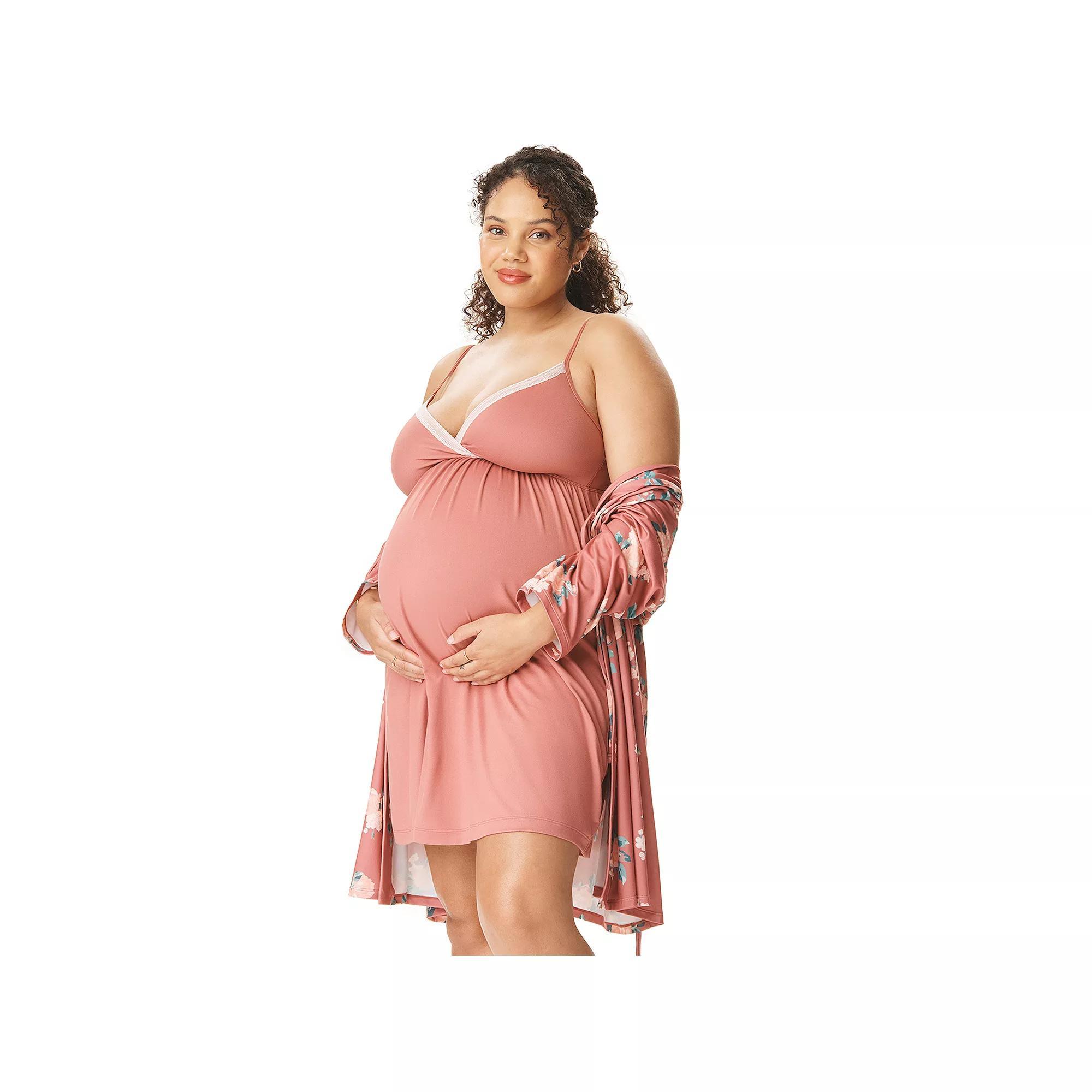 Maternity Motherhood Robe & Chemise Set, Womens Pink Floral Product Image