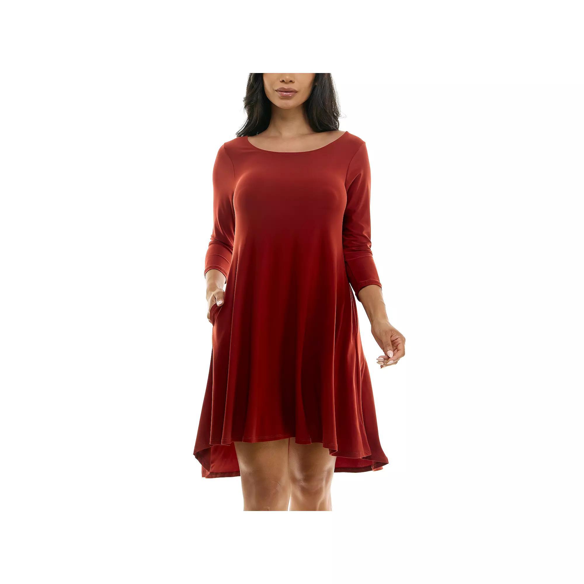 Women's Nina Leonard 3/4 Sleeve High-Low Trapeze Dress, Size: XL, Terracotta Product Image