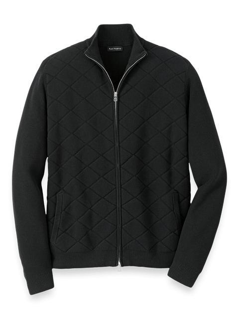 Cotton Full Zip Mock Neck Sweater - Black Product Image