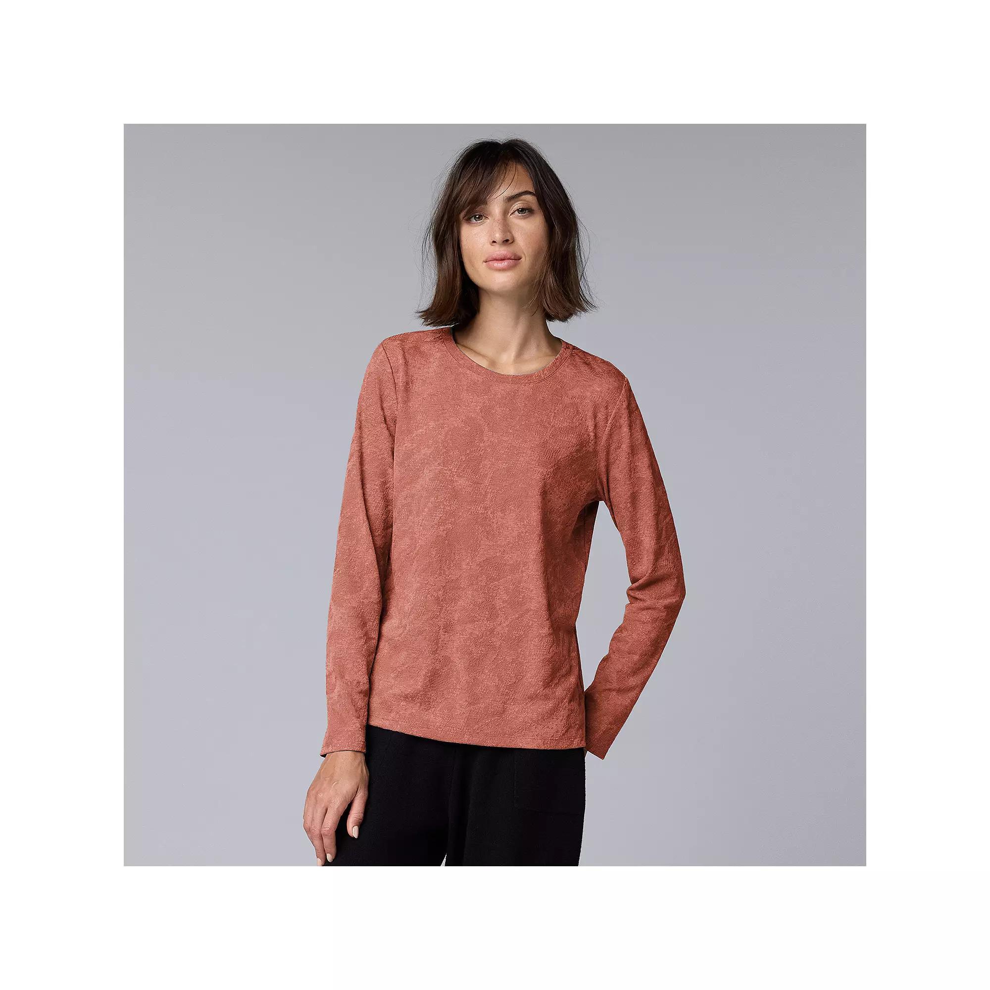 Women's Simply Vera Vera Wang Long Sleeve Crew Neck Tee, Size: XXL, Quiet Storm Grey Product Image