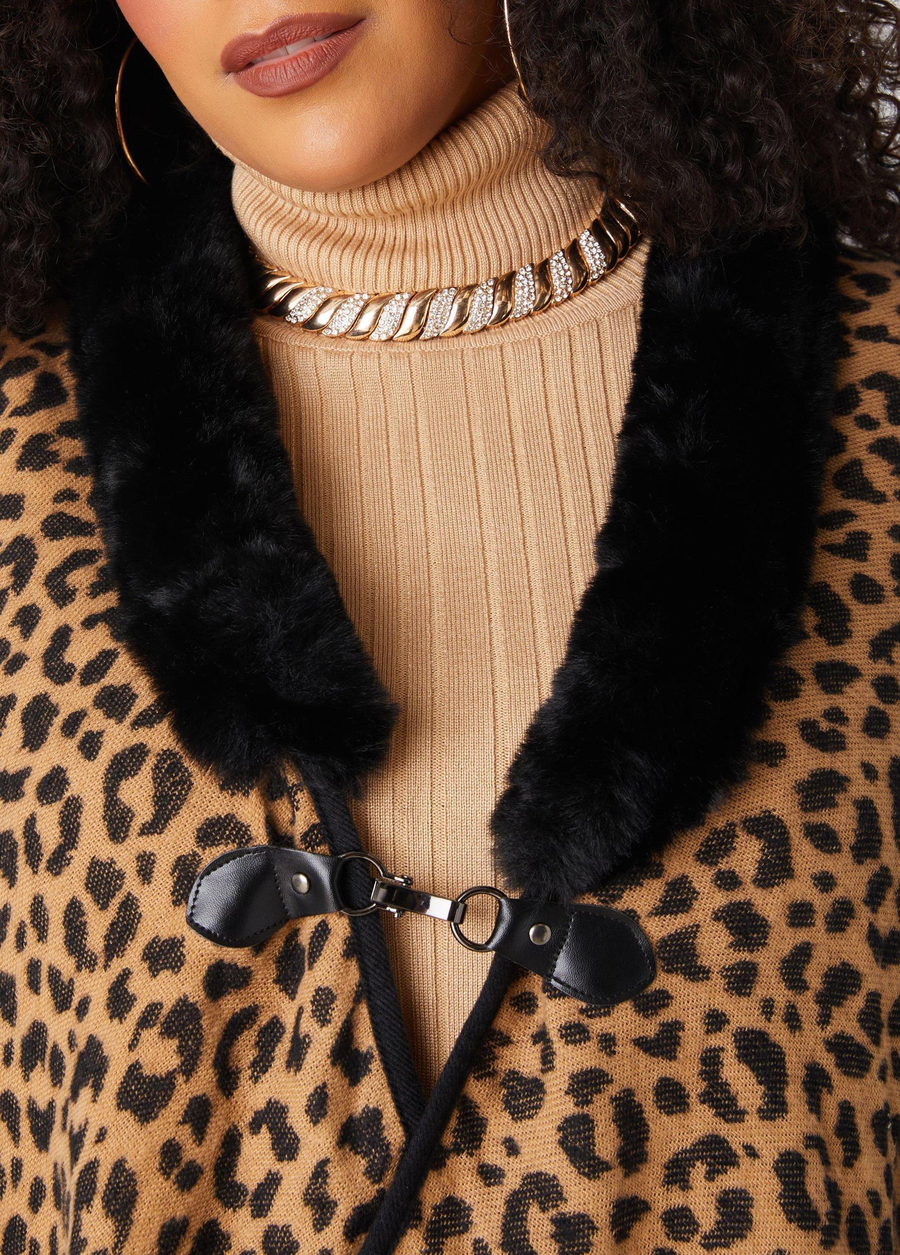 Faux Fur Trimmed Animal Ruana Product Image