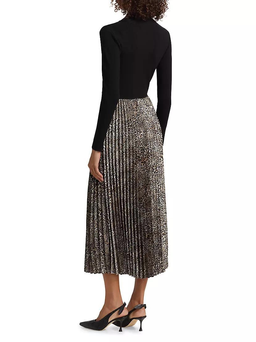 Mave Leopard Mixed-Media Midi-Dress Product Image