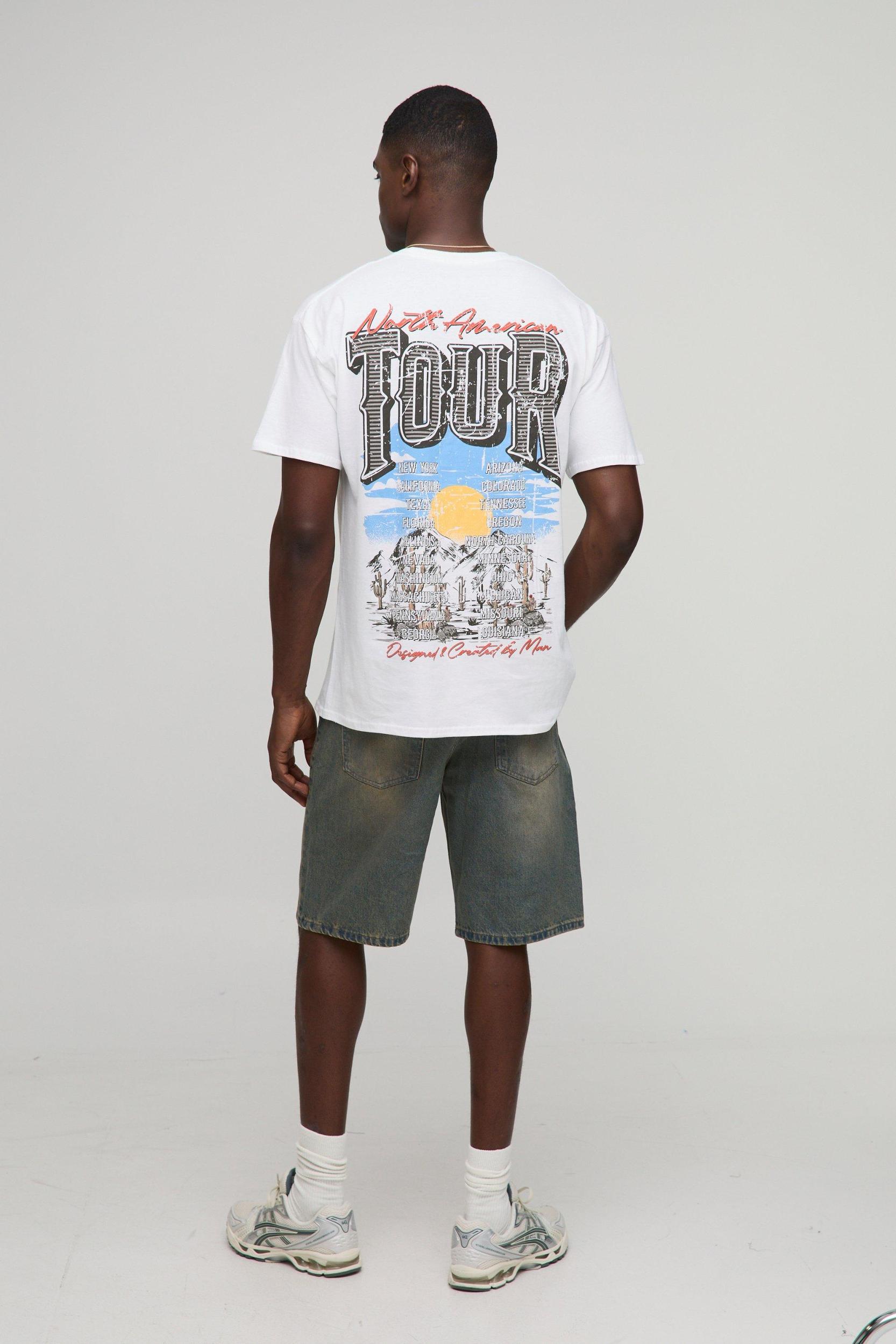 White Oversized American Tour Western Moto Graphic T-Shirt | boohooMAN USA Product Image