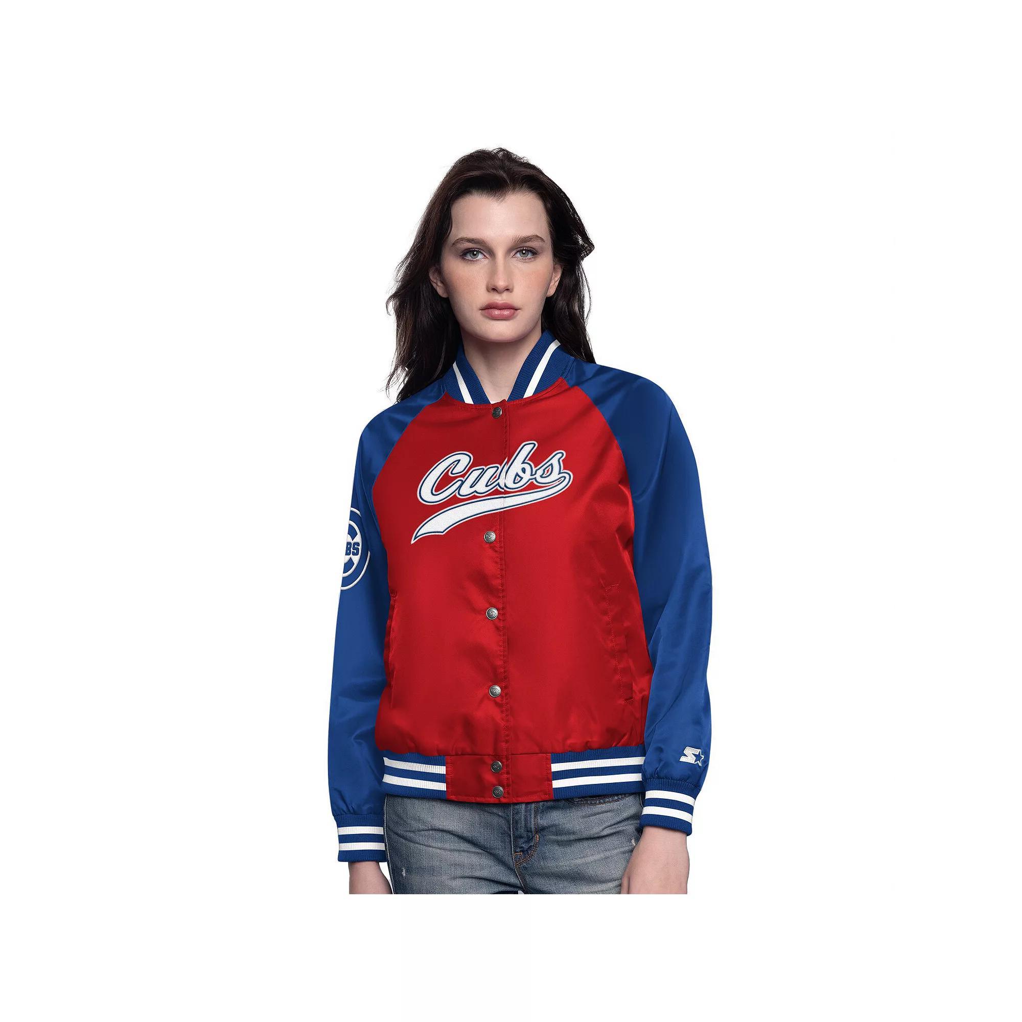 Women's Starter Red/Royal Chicago Cubs Home Run Full-Snap Varsity Jacket, Size: Medium Product Image