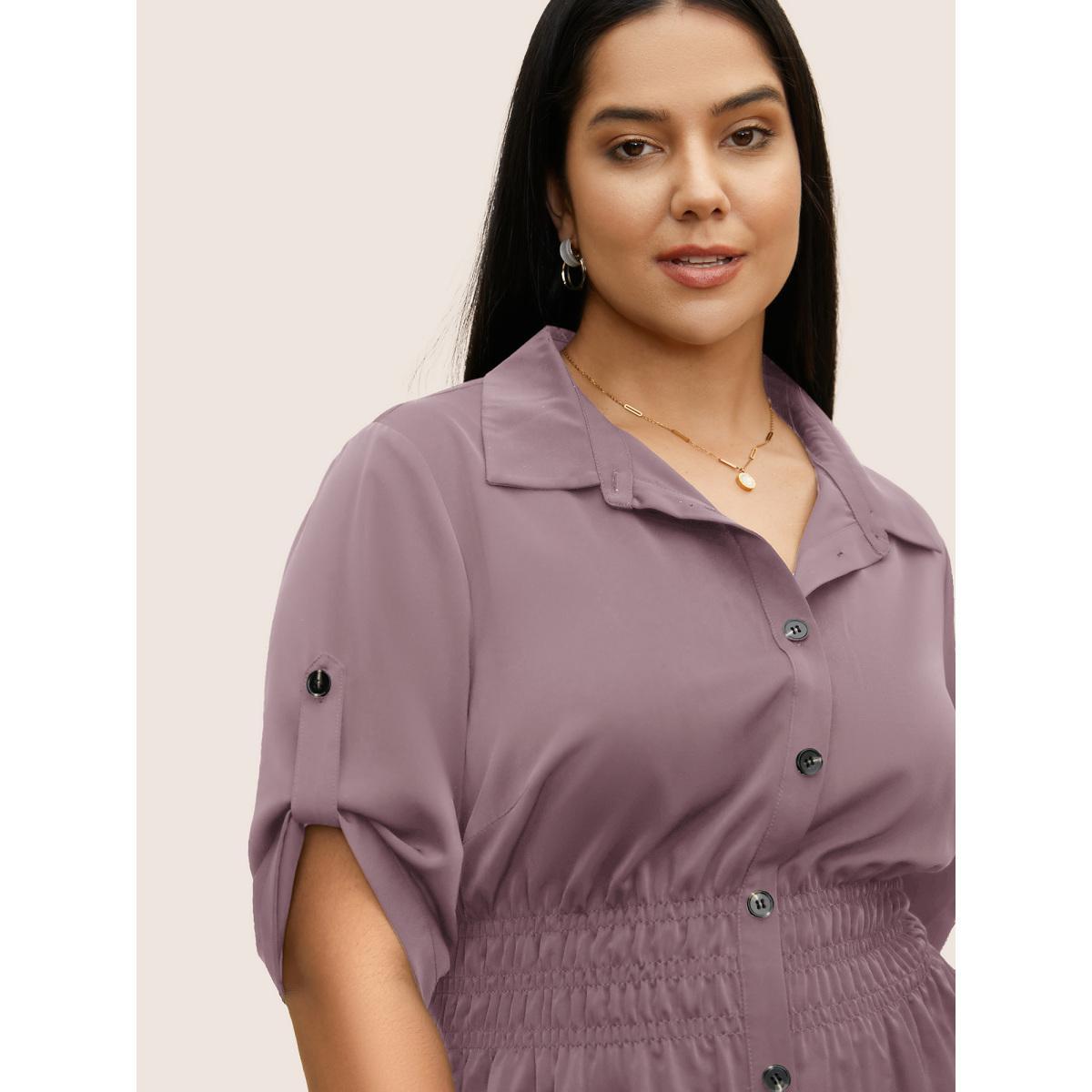 Plus Size Mauve Shirt Collar Button Cuff Sleeve Blouse Women Work From Home Half Sleeve Shirt collar Work Blouses BloomChic 18-20/2X Product Image